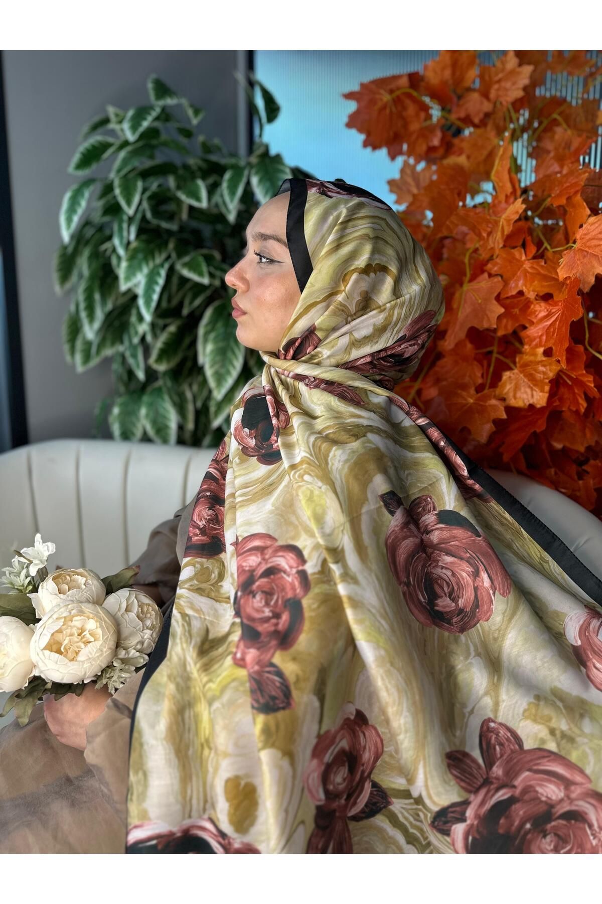 Oxygen Scarfs Summer Rose Desen Pamuk İpek Şal-12000