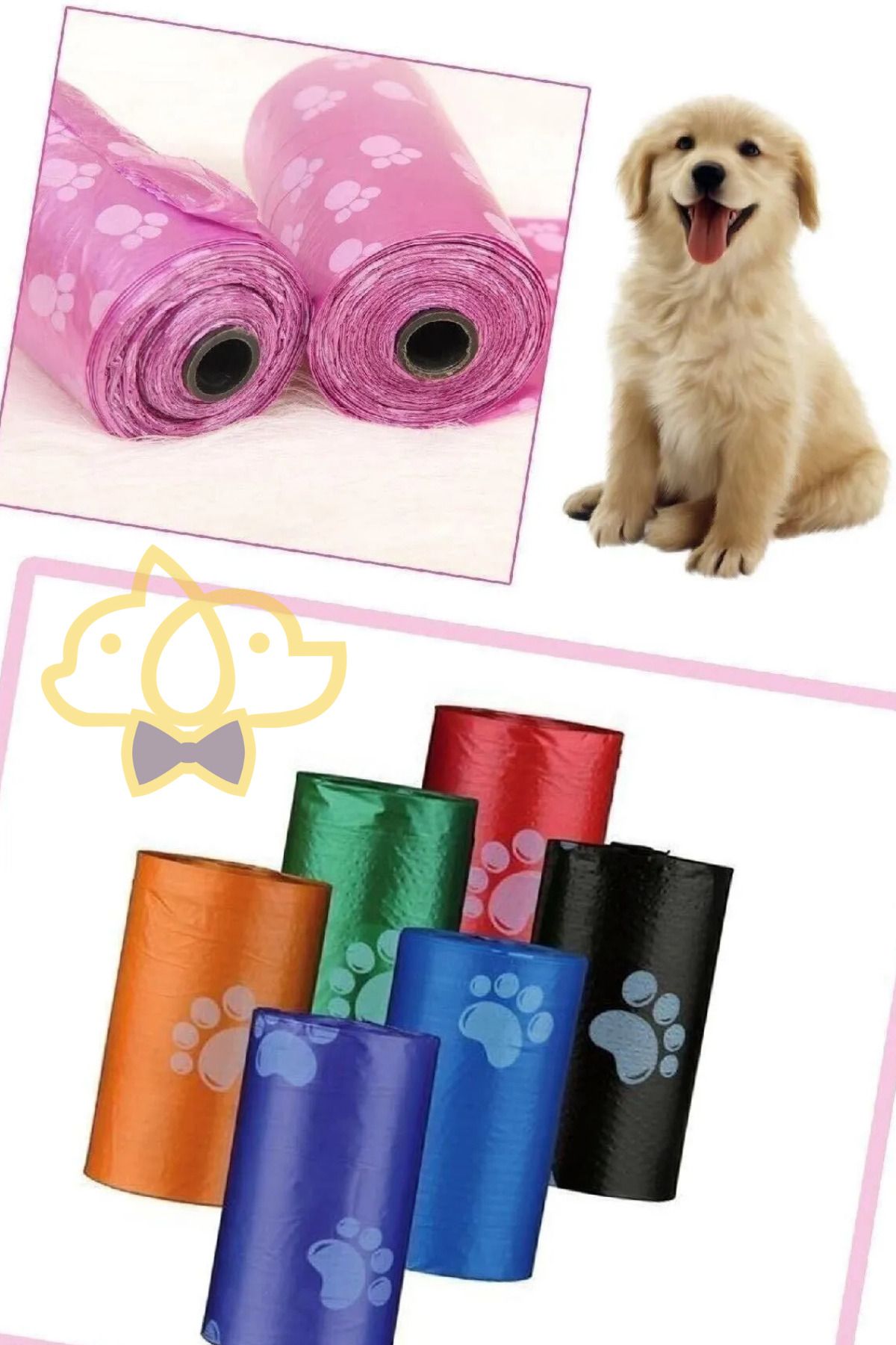 PapyonPet Köpek Kedi Evcil Hayvan Dışkı Kaka Poşeti 8 Rulo 120 Adet | Renkli ve Kokuyu Hapseden Hijyenik Poşet