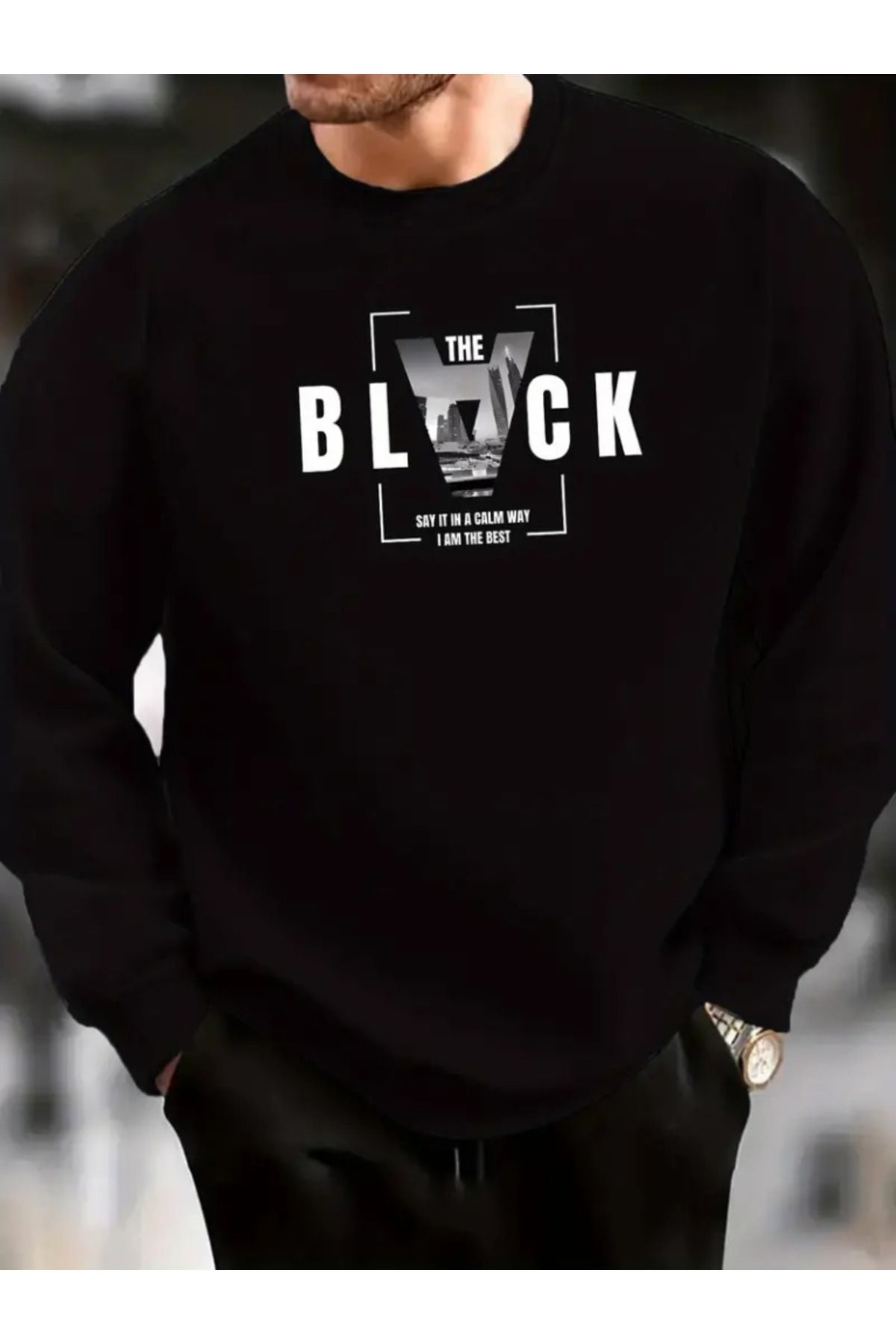DEAG Erkek Uzun Kollu Bisiklet Yaka Black Logolu Iki Iplik Bluz