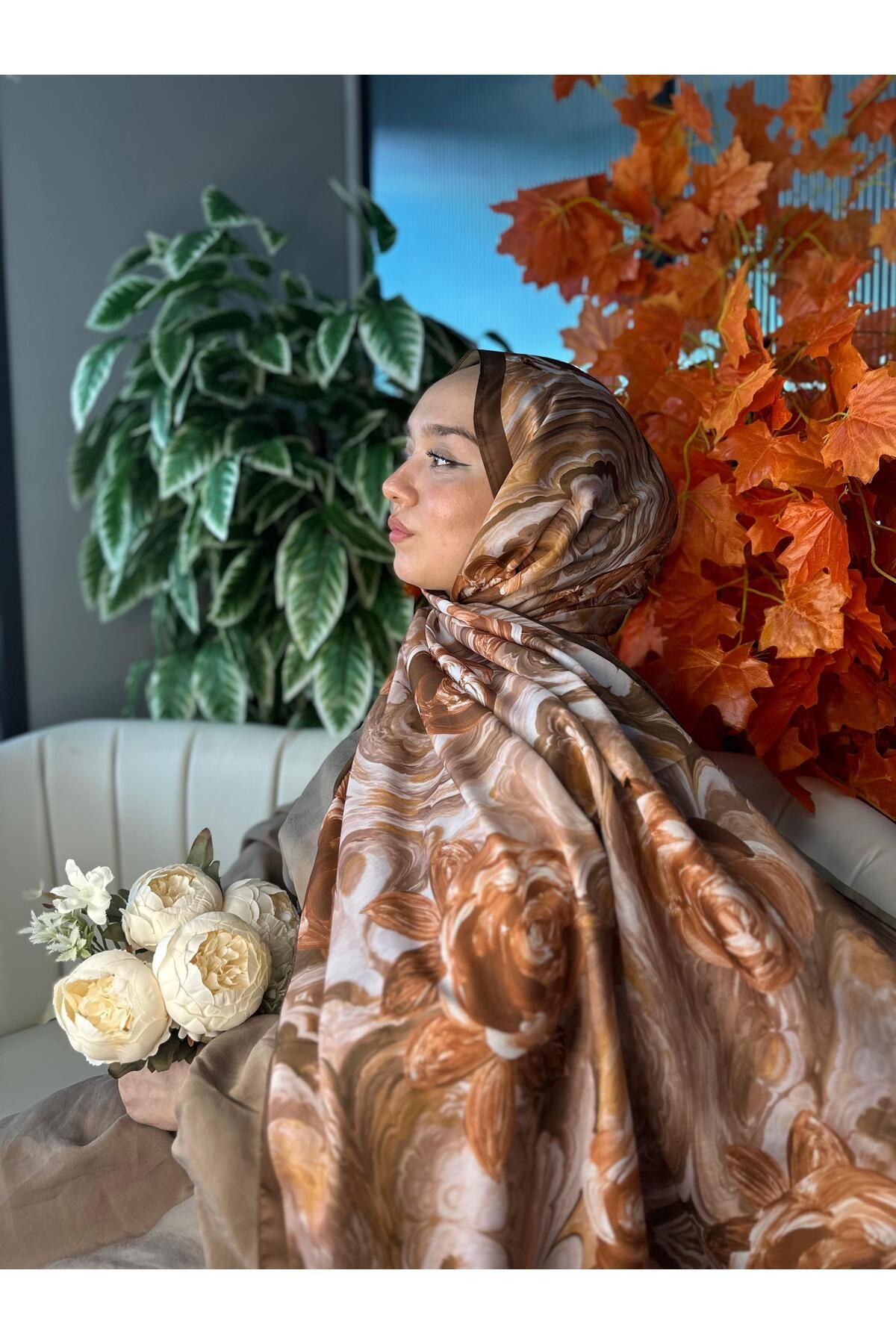 Oxygen Scarfs Summer Rose Desen Pamuk İpek Şal-12000