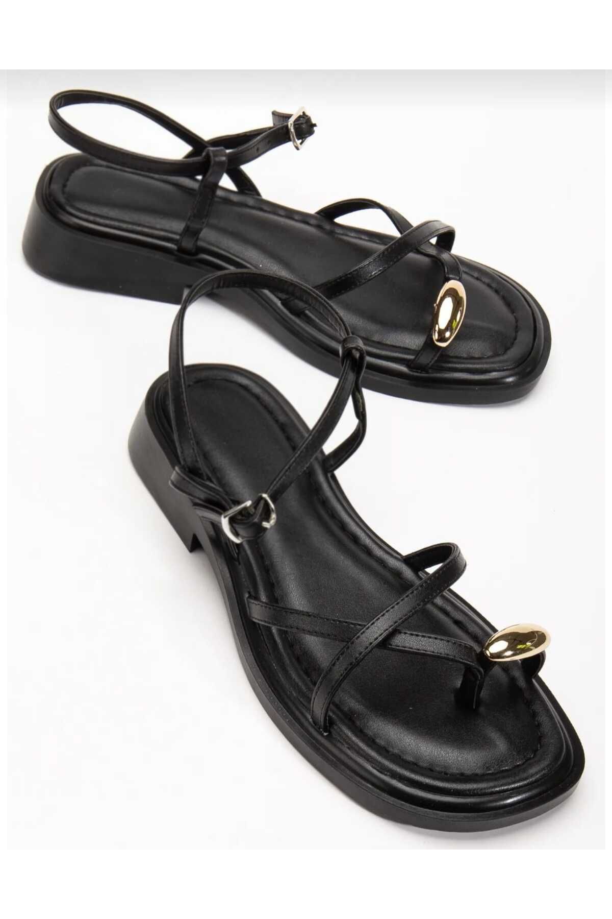 CİMİLİ SHOES Kadın Gold Yüzük Detaylı Günlük Sandalet