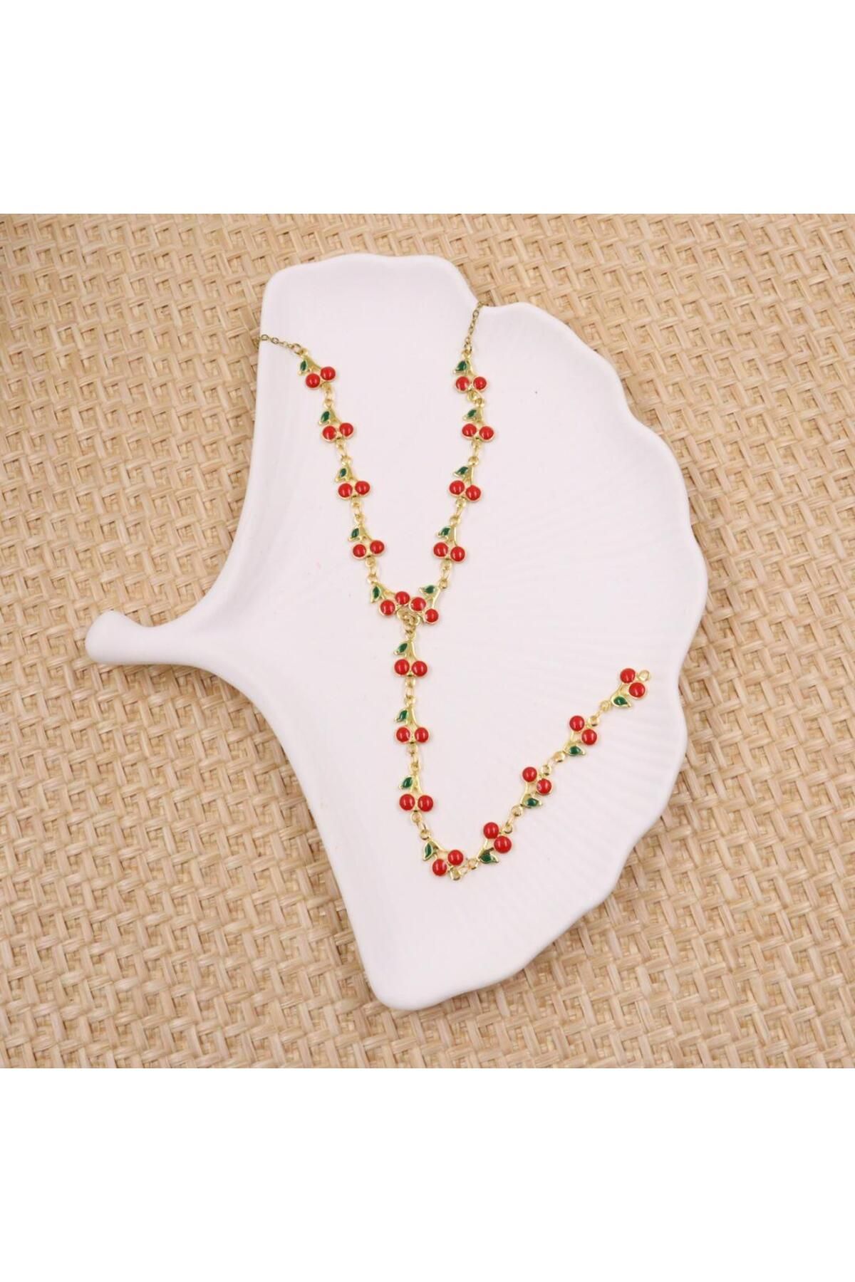 mercanjewelry VİP Yaz Kreasyon Kiraz Detay Gold Y Kolye