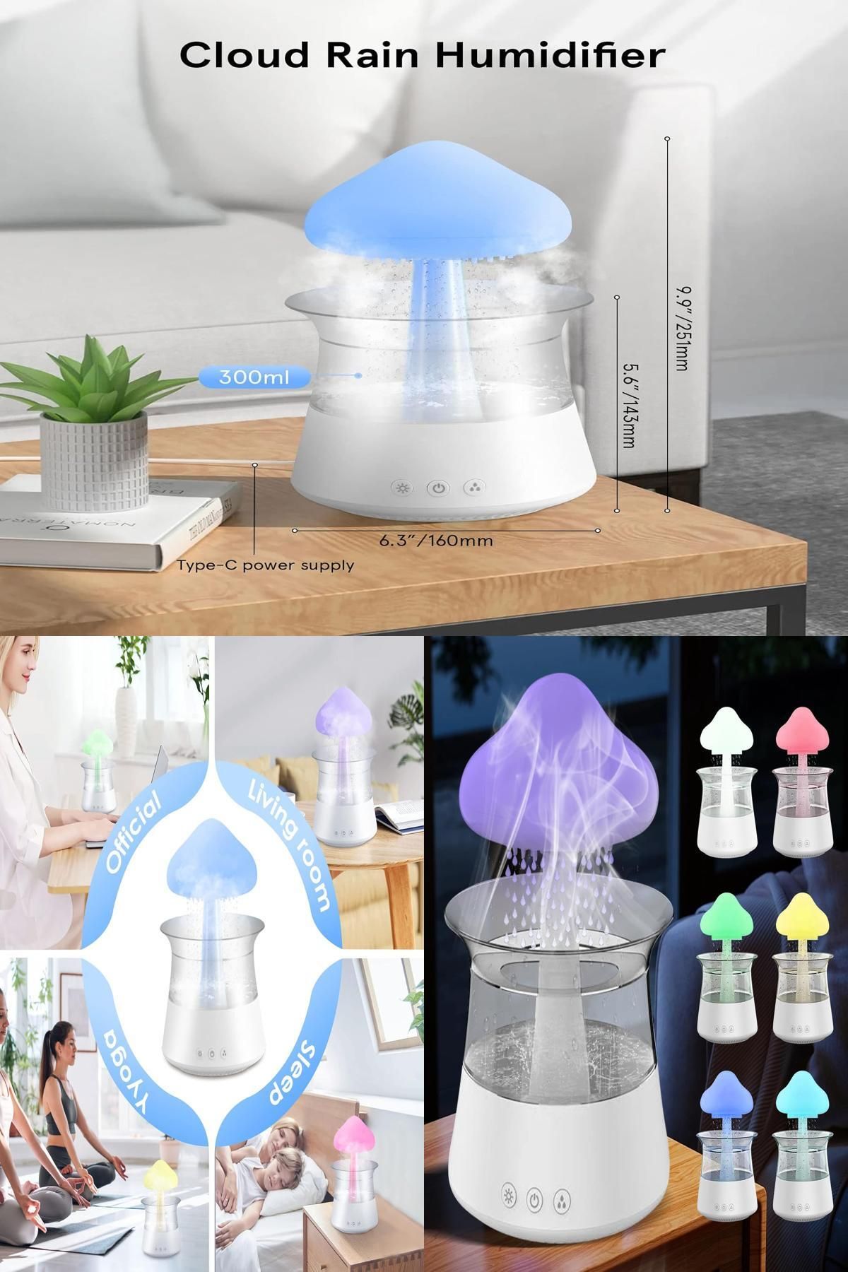 Midday 🌈 Led Işıklı Mantar Tasarımlı Hava Nemlendirici – 300ml Su Kapasiteli, Sessiz & Şık Mantar Hava