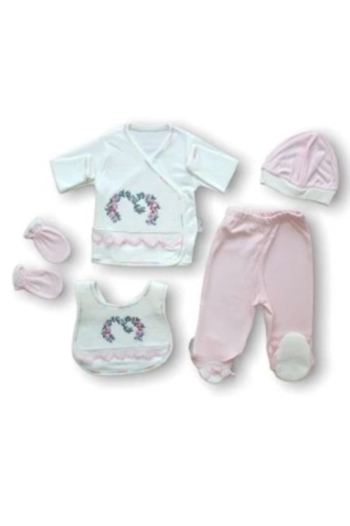 Diji Baby Anadolunun Kalbi Nakışlı %100 Cotton Antibakteriyel 5li Zıbın Takımı Hastane Çıkışı