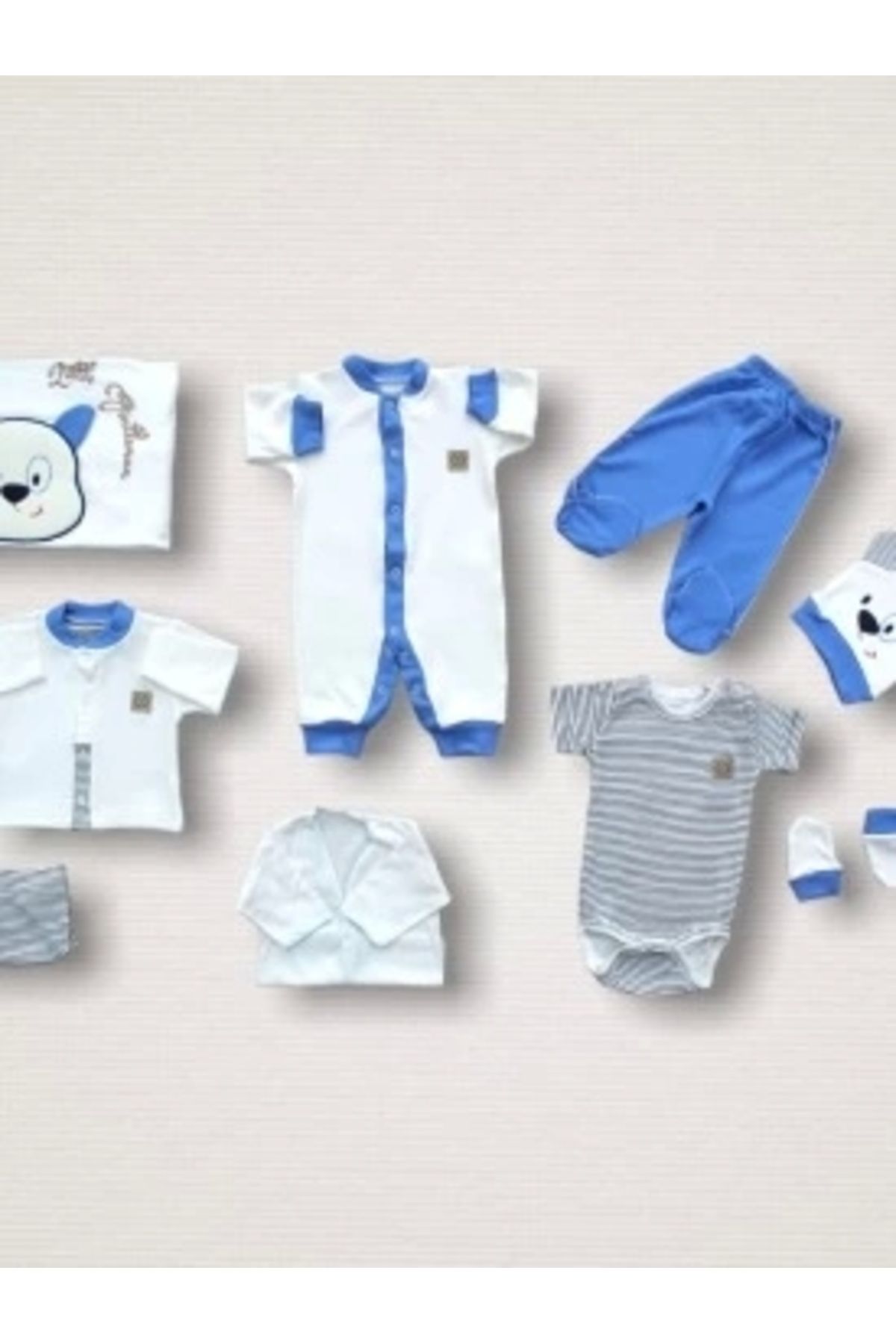 Diji Baby Minik Centilmen Ayı Nakışlı %100 Cotton Antibakteriyel 10lu Zıbın Takımı Hastane Çıkışı