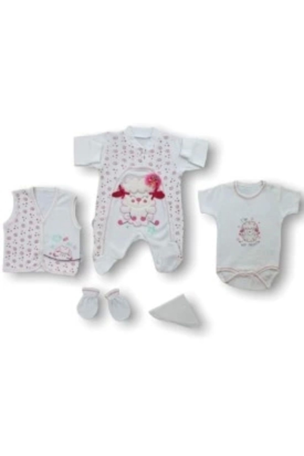 Diji Baby Kuzucuk Nakışlı %100 Cotton Antibakteriyel 5li Zıbın Takımı Hastane Çıkışı