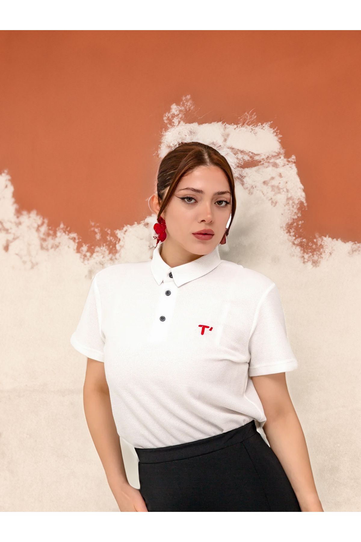 TOMVES ZERA Kadın Kısa Kol Düğmeli Waffle Kumaş T-Shirt