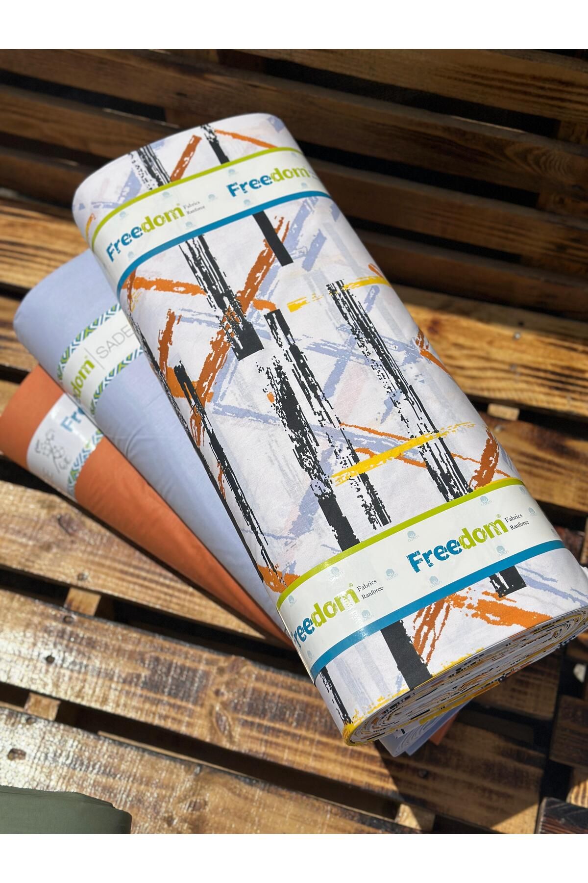 Freedom Geometrik Çizgili Kumaş - 100% Pamuk 30 Metre 1 Top Kumaş 240 cm en - Nevresimlik Ranforce Kumaş
