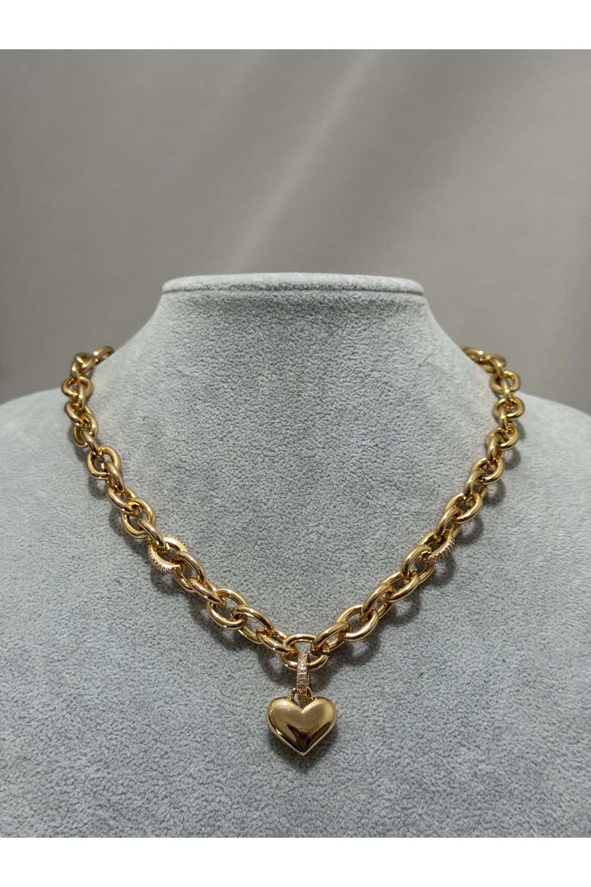 XUPING JEWELRY 18K kalpli taşlı gold kolye paslanmaz kararmaz