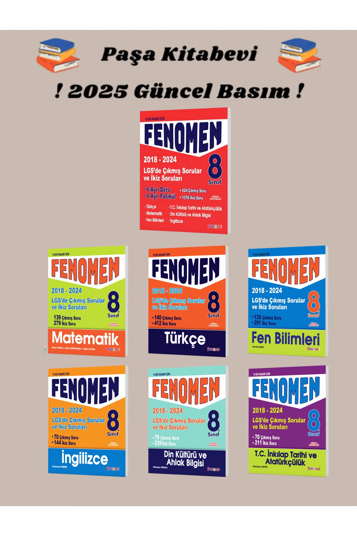 Fenomen Yayıncılık 8. Sınıf LGS'de Çıkmış Sorular ve İkiz Soruları SET 6'lı (2018-2024) Soru Bankası