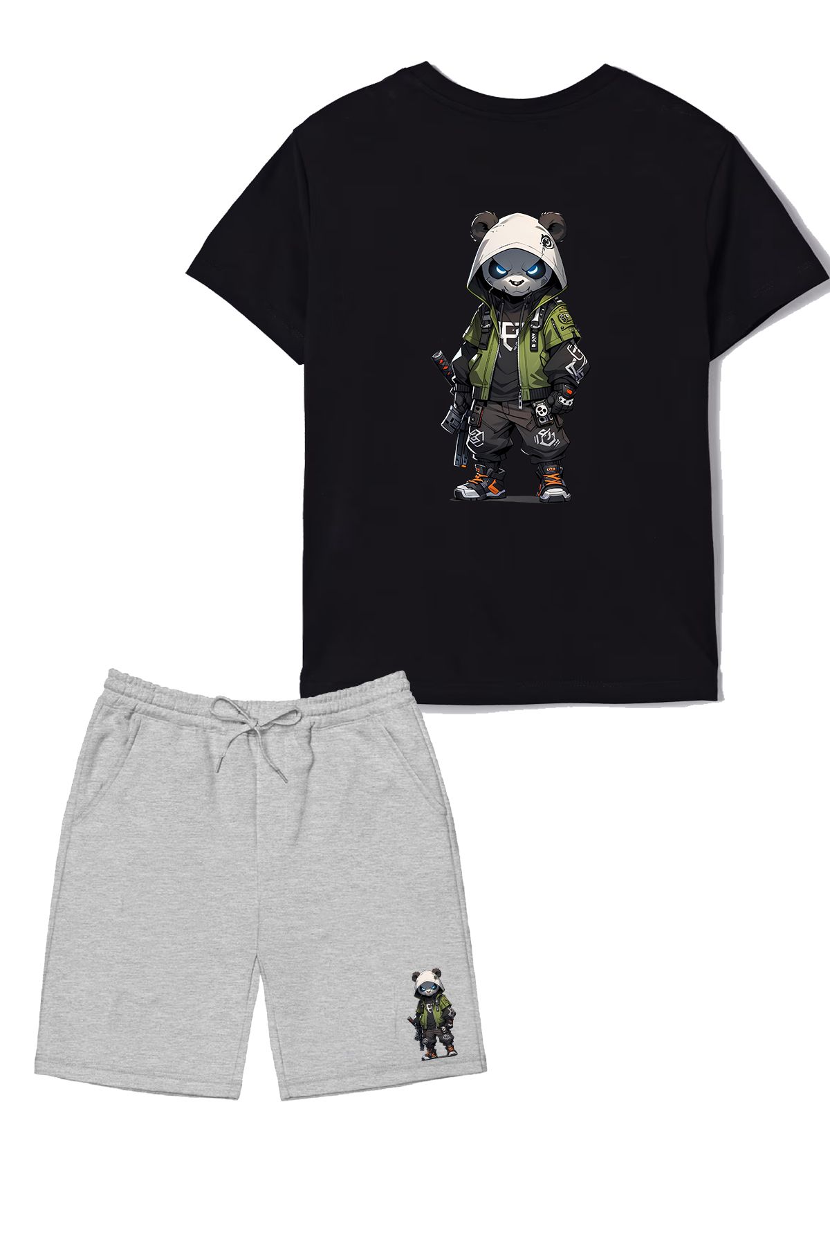makiteks Pamuk 2'li Set Düz Renk Erkek Kadın Unisex Regular Şort ve Tshirt Tişört Coolbear