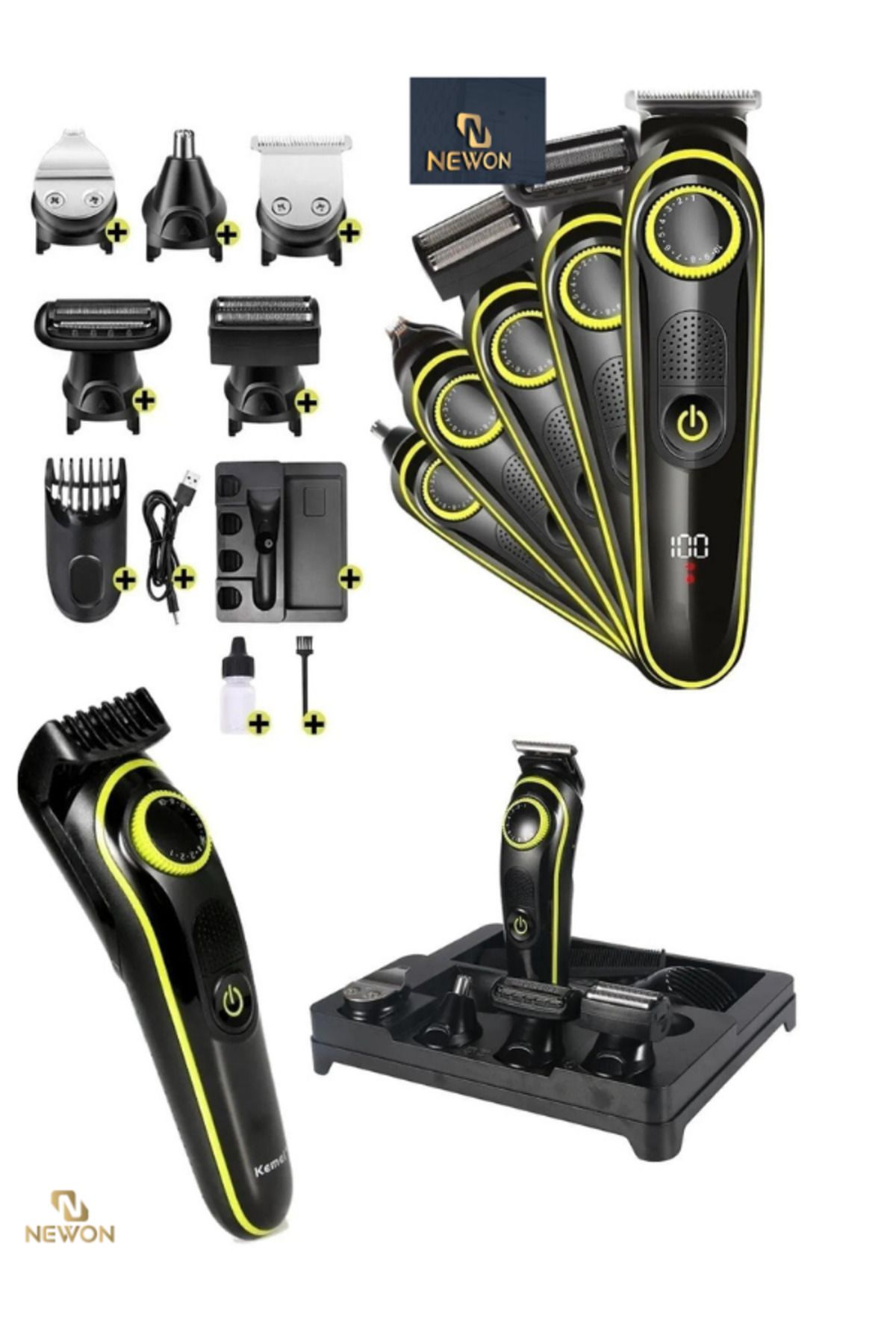 Newon New Pro Turbo Mod 5in1 Saç Sakal Vücut Traş Makinesi 5in1 Kablosuz Erkek Tıraş Makine Set