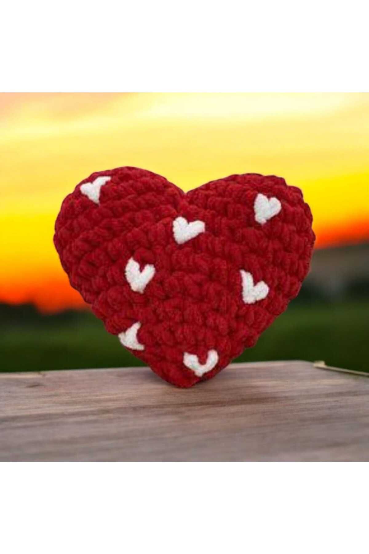 Tonydays kırmızı-beyaz kalpli puffy el yapımı birinci sınıf elyaf dolgulu 35 x 35 cm yastık