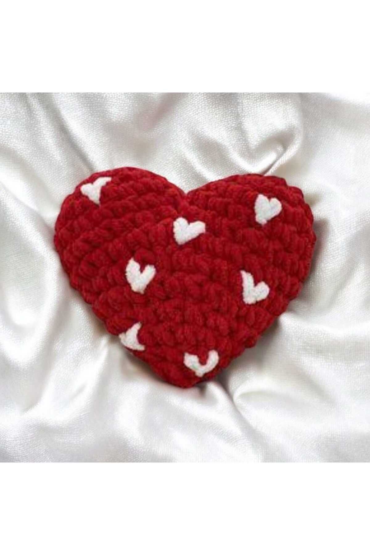 Tonydays kırmızı-beyaz kalpli puffy el yapımı elyaf dolgulu 35 x 35 cm yastık