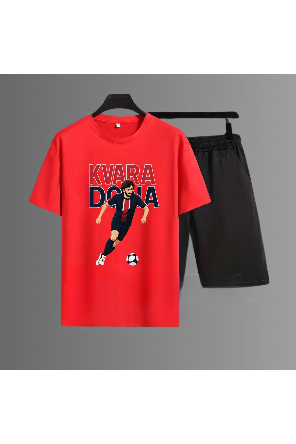 Biy Store Khvicha Kvaratskhelia fotoğraflı futbol forma baskılı unisex erkek tişört kadın t-shirt şort takımı