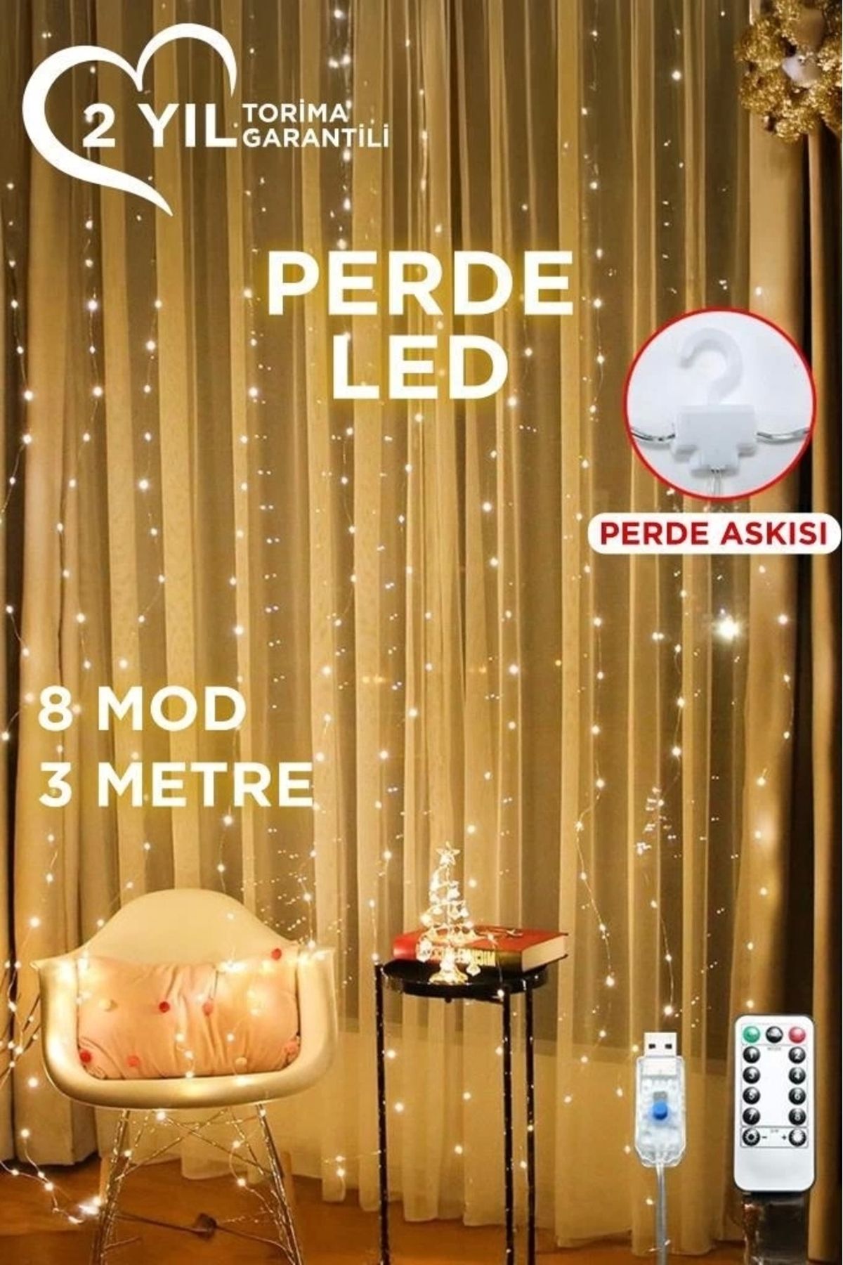 No8 Home Lw-7 300 Ledli 10 Sarkıt Perde Led Işık, 8 Modlu Uzaktan Kumandalı, 3x3 Metre Peri Telli Led
