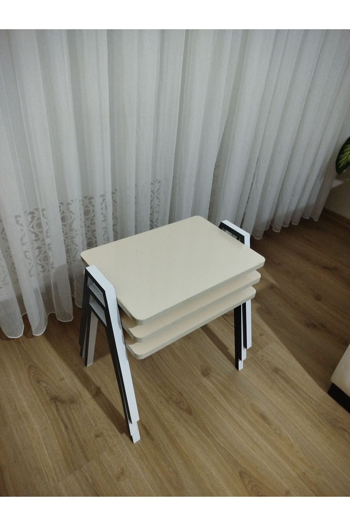 GÜVENÇ Zigon Sehpa 3'Lü Krem Tepsi Model