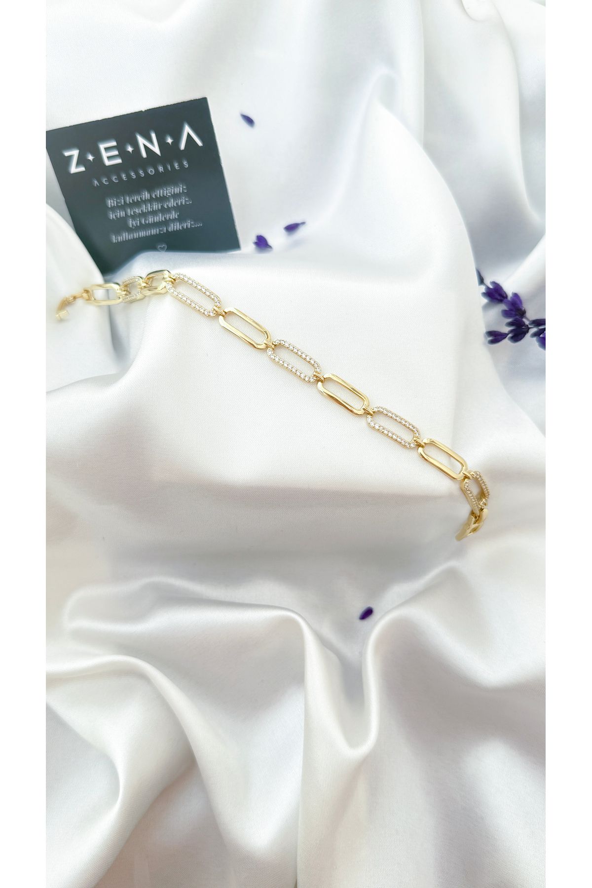 ZENA ACCESSORİES Açık Gold Taşlı Geniş Zincir Bileklik