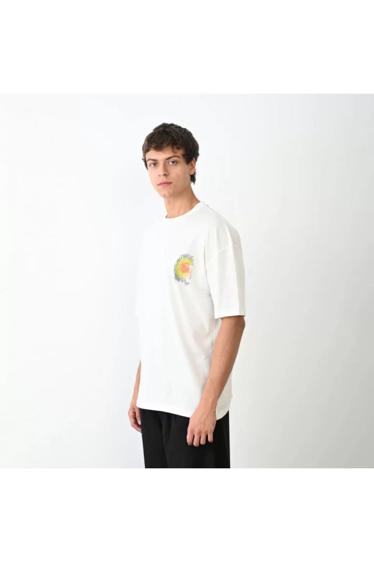 DEAG Unisex Bisiklet Yaka Baskılı Oversize T-Shirt - Beyaz