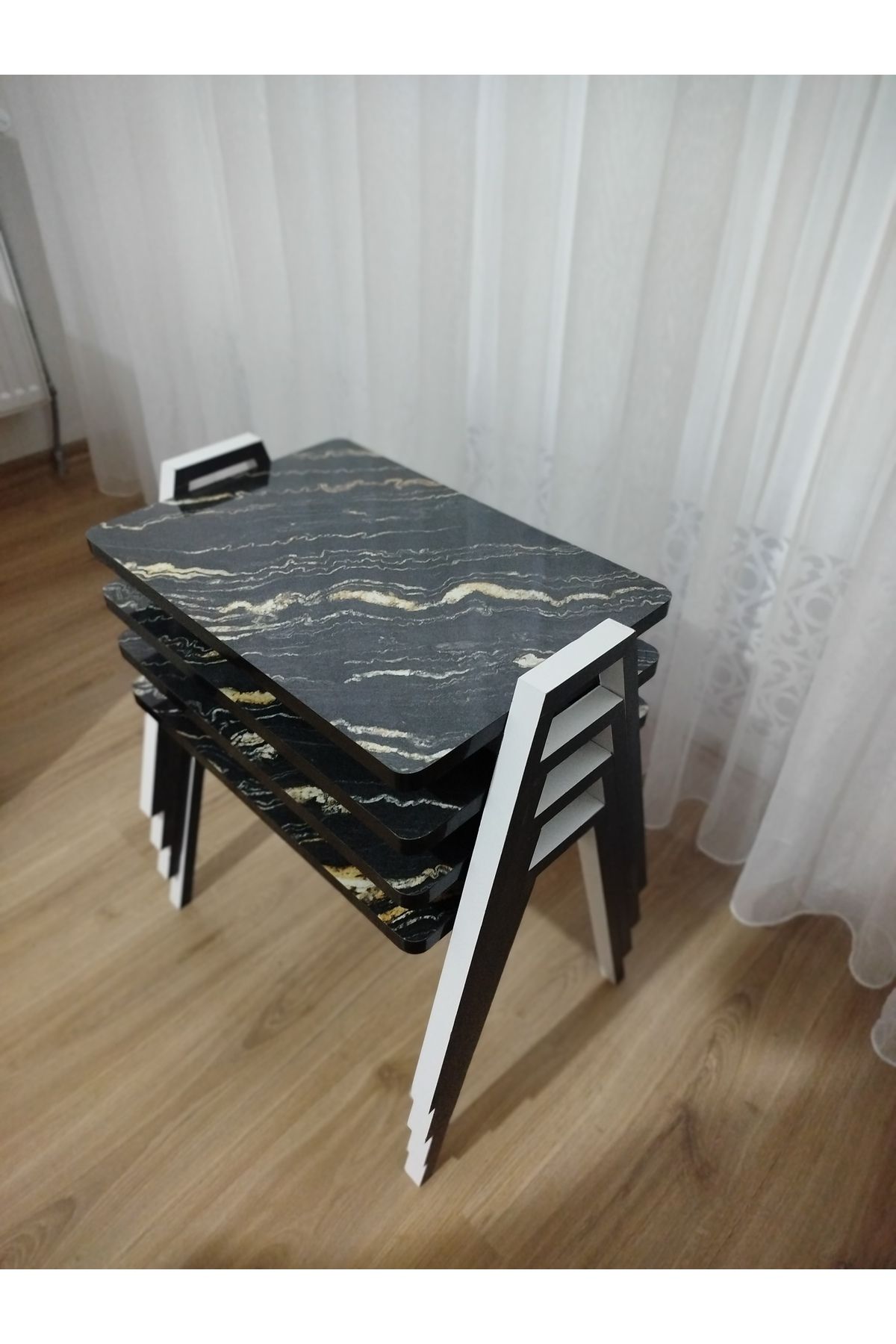 GÜVENÇ Zigon Sehpa 4'Lü Mermer Desenli Tepsi Model