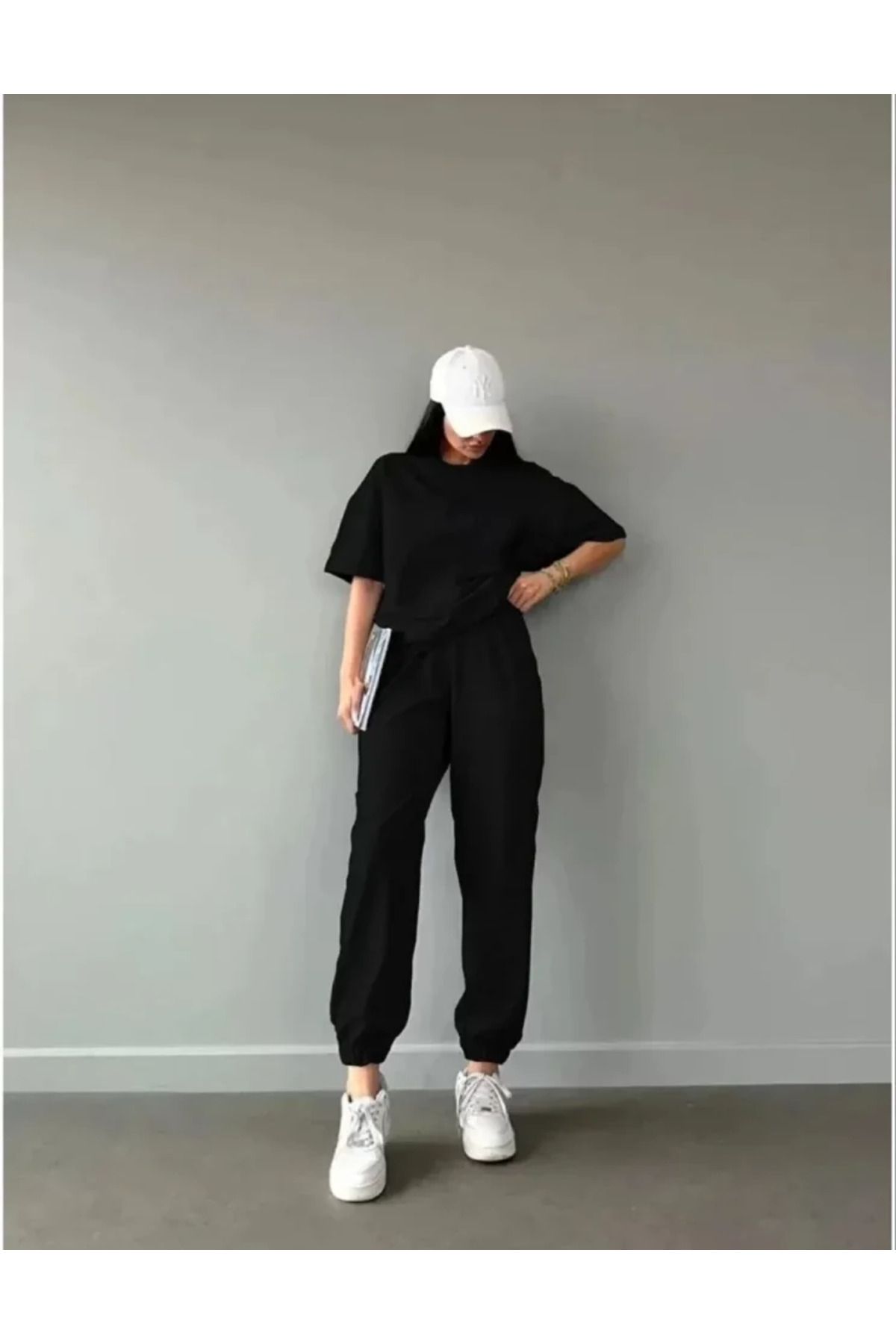 DEAG Unisex Düz T-Shirt Ve Eşofman Takımı - Siyah