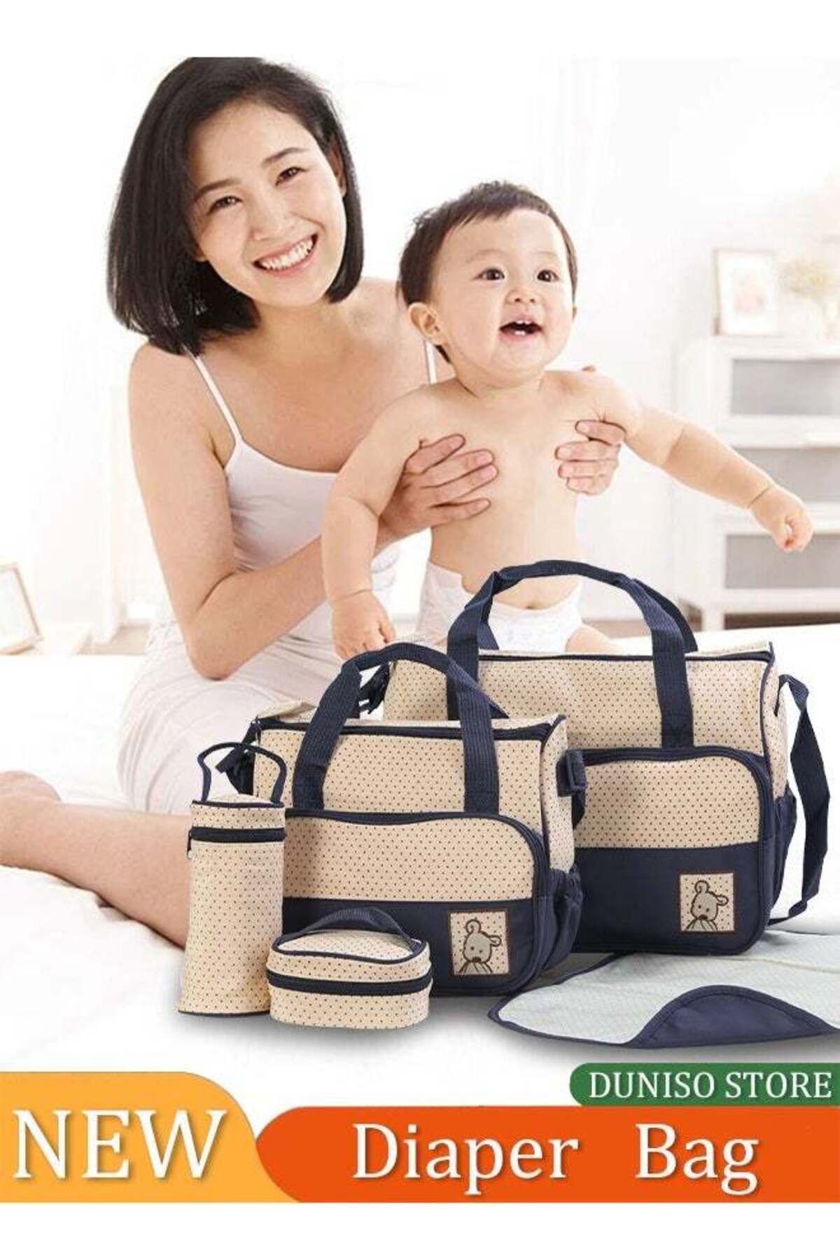 مجموعة 5 في 1 حقيبة حفاضات أطفال متعددة الوظائف