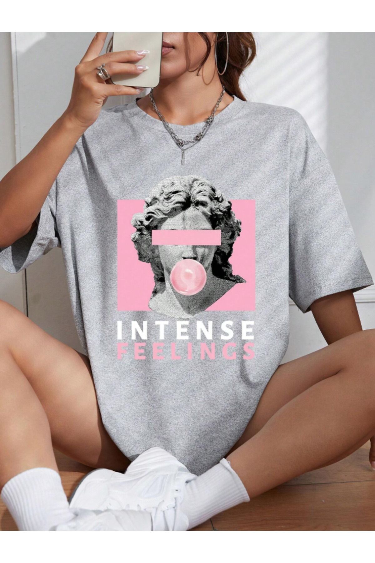 COHERENT Unisex Erkek/Kadın FEELINGS Özel Baskılı Oversize Pamuklu T-Shirt