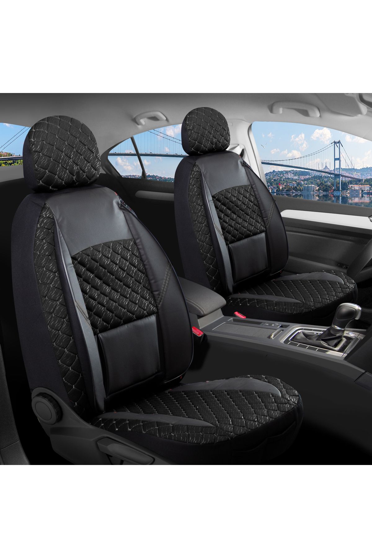 autogoodstore Volkswagen Amarok Uyumlu Lüx Yarı Deri Oto Koltuk Kılıfı Ön Arka Takım ALPINE SİYAH ags