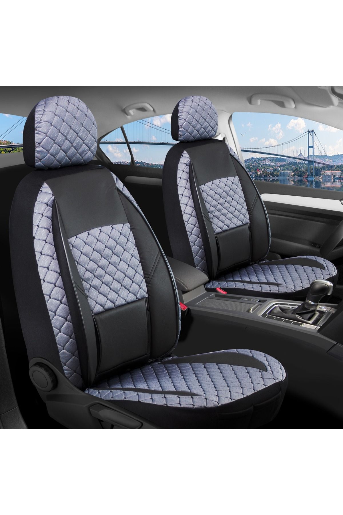 autogoodstore Alfa Romeo 145 Uyumlu Lüx Yarı Deri Oto Koltuk Kılıfı Ön Arka Takım ALPINE FÜME ags