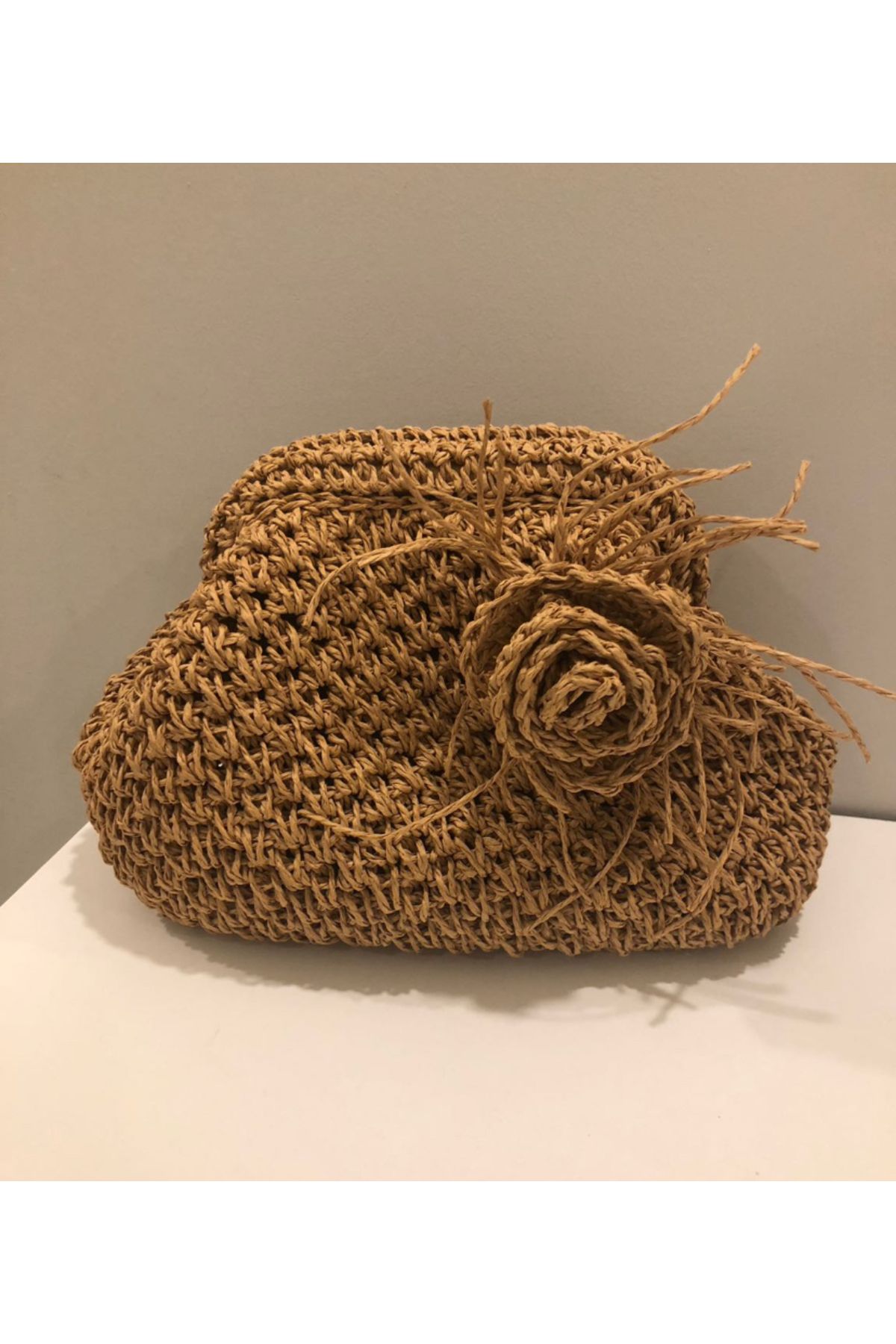 PeriStore Gül Hasır Portföy Çanta 28x20cm El Örmesi Astarlı