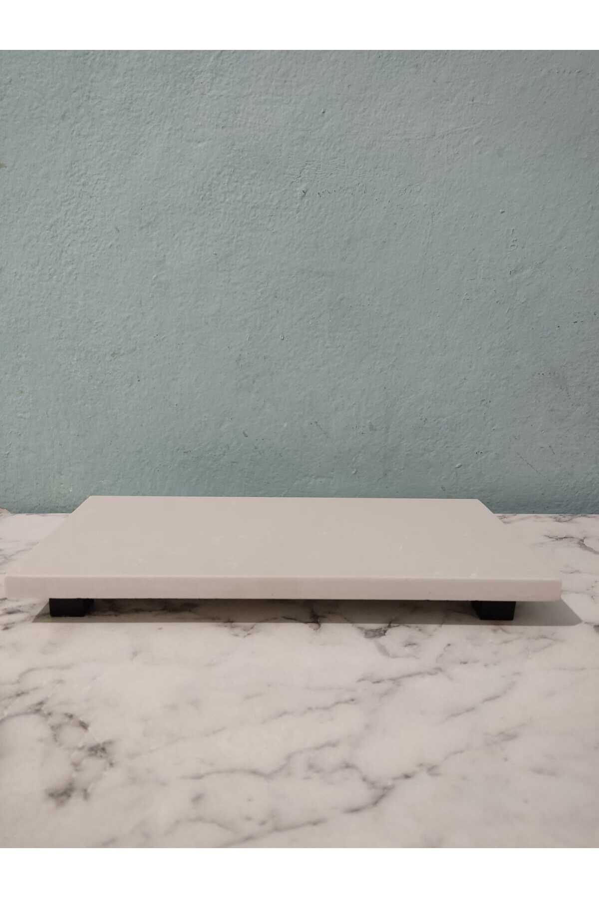 artconcepts Beyaz Doğal Mermer Kesme Tahtası & Mermer Sunum Tabağı & Yağdanlık Altı & Siyah Ayaklı