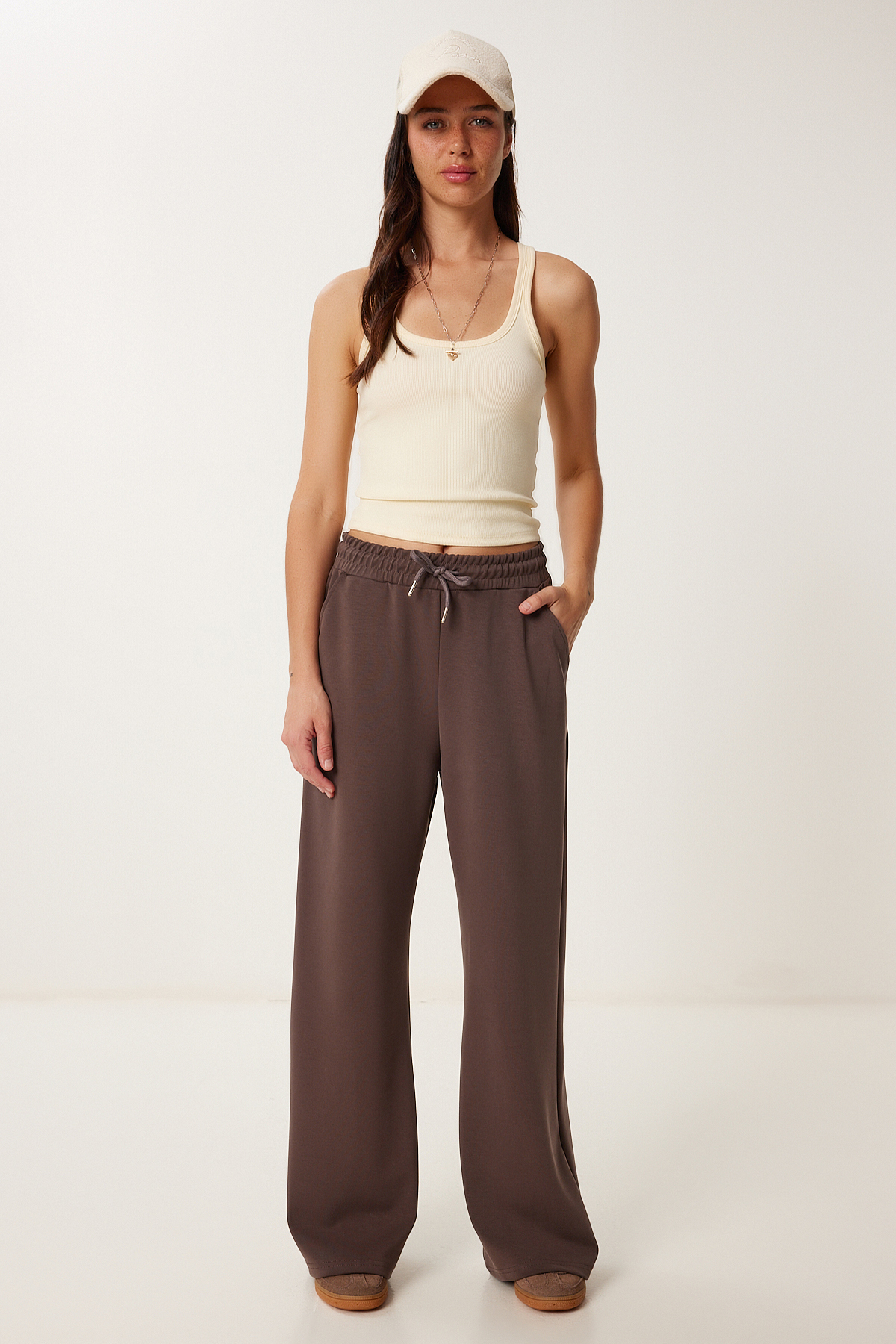 Lovelyİstanbul  Geniş Paça Modal Eşofman Altı KAKAO LUB0070 - Görsel 3