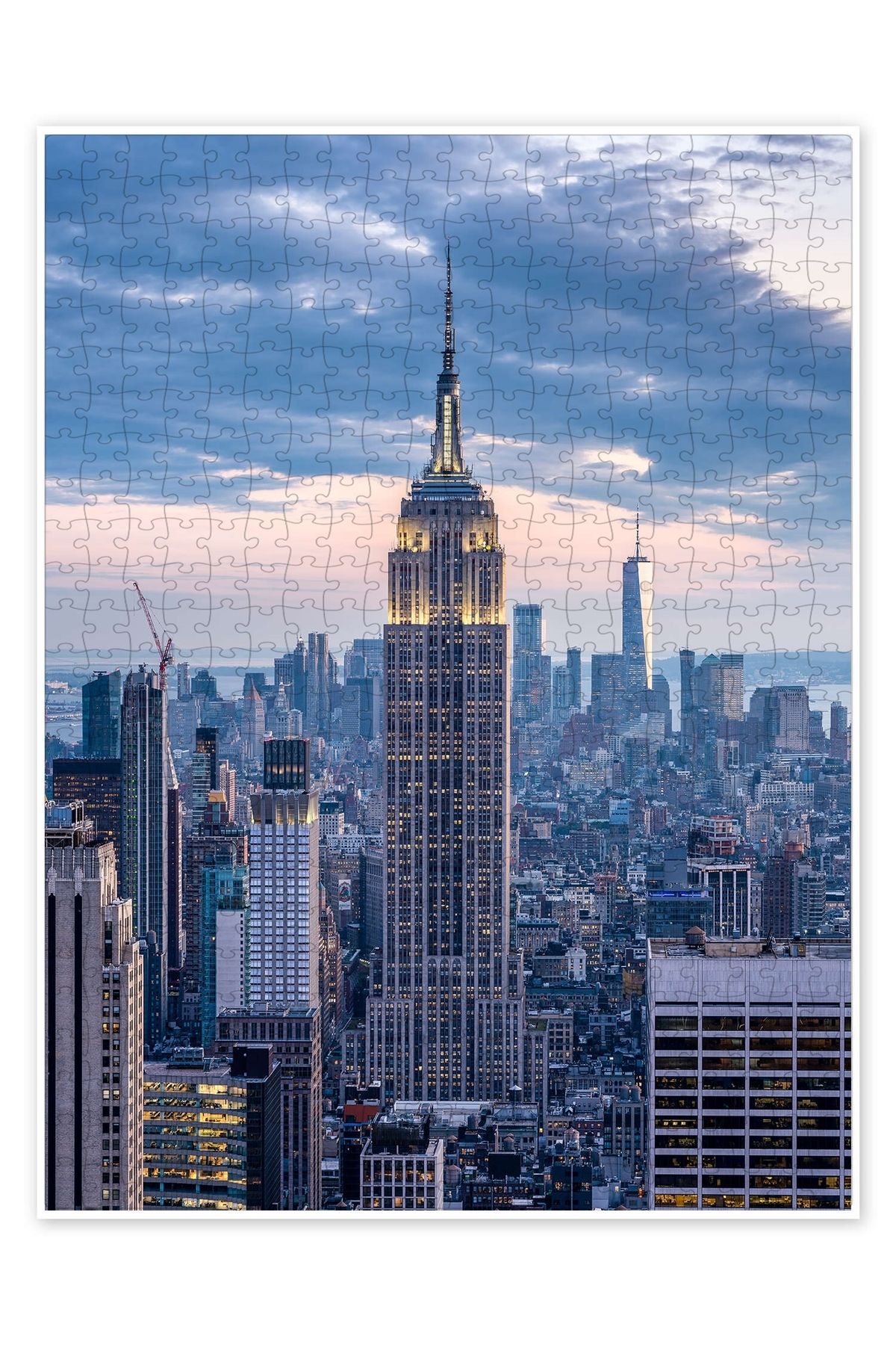 Jeronkarji Empire State Binası mavi saatte 500 Parça Puzzle Yapboz Şehir Manzara Temalı Hobilik