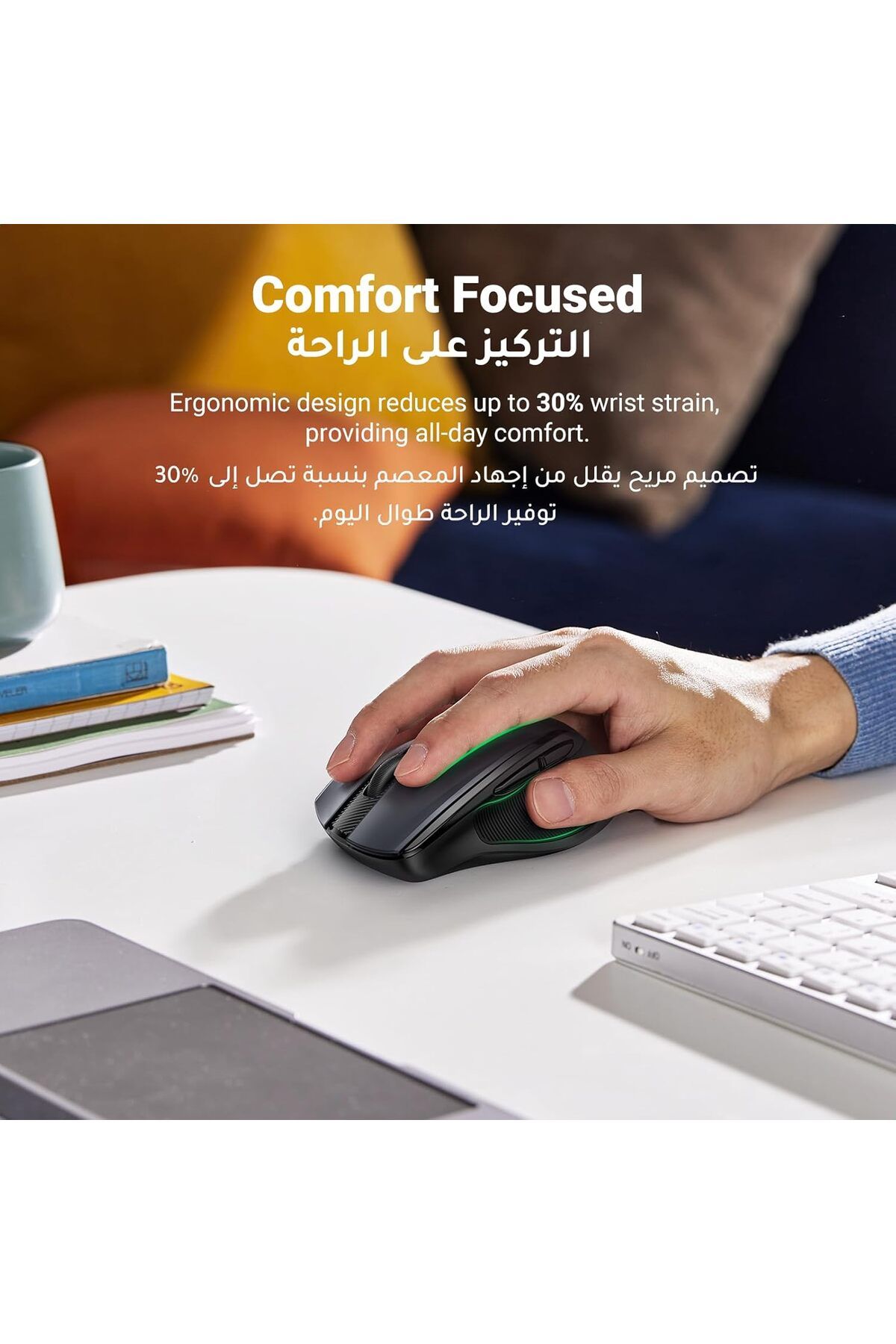 Ugreen-Wireless Mouse, 2.4G Ergonomic Optical Mouse, 4000 DPI, 5 DPI Adjustable, 5 Buttons, Silent C 3