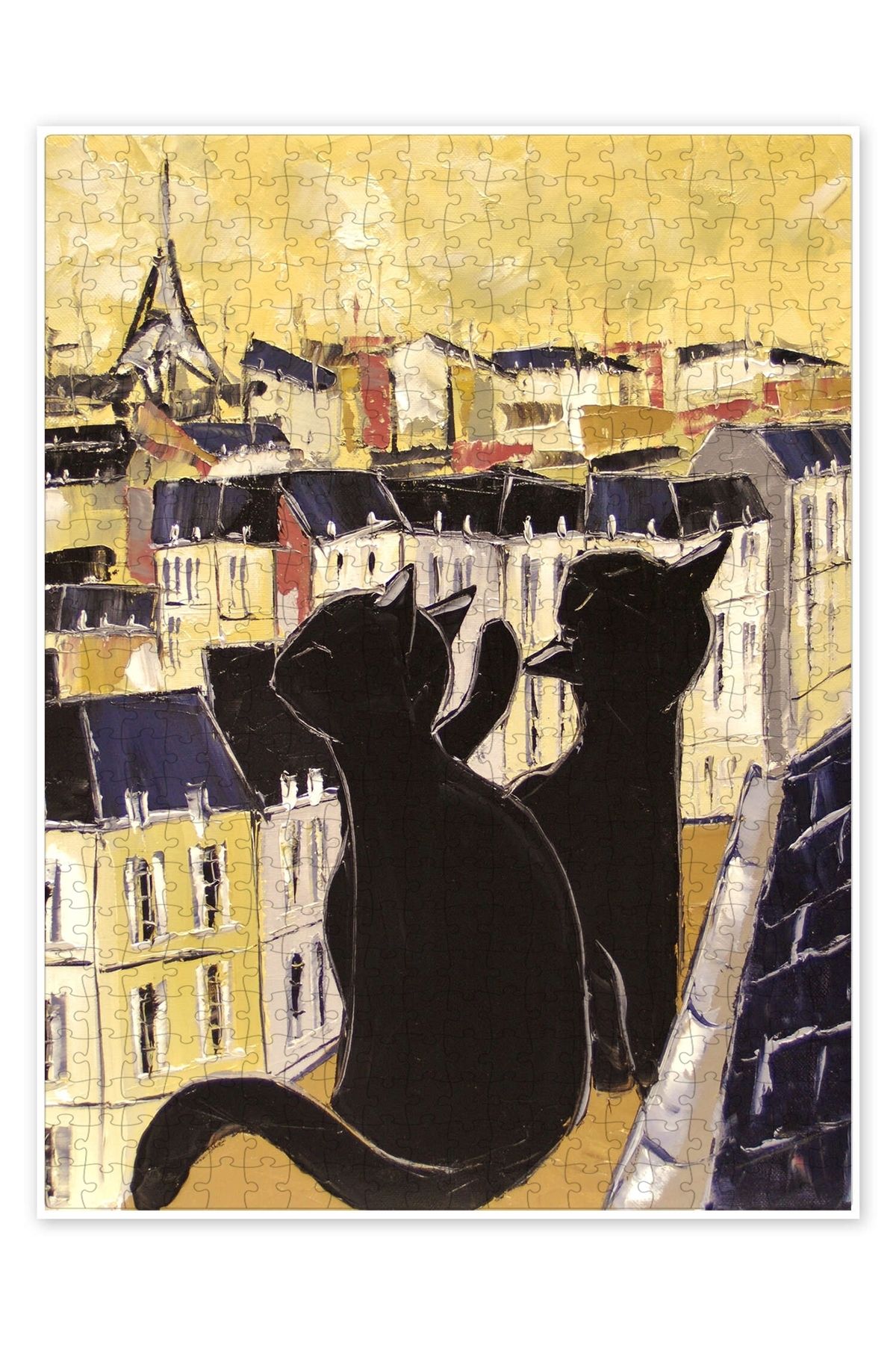 Jeronkarji Paris'in çatılarındaki kediler 500 Parça Puzzle Yapboz Kedi Köpek Temalı Doğa ve Orman Hayvanları