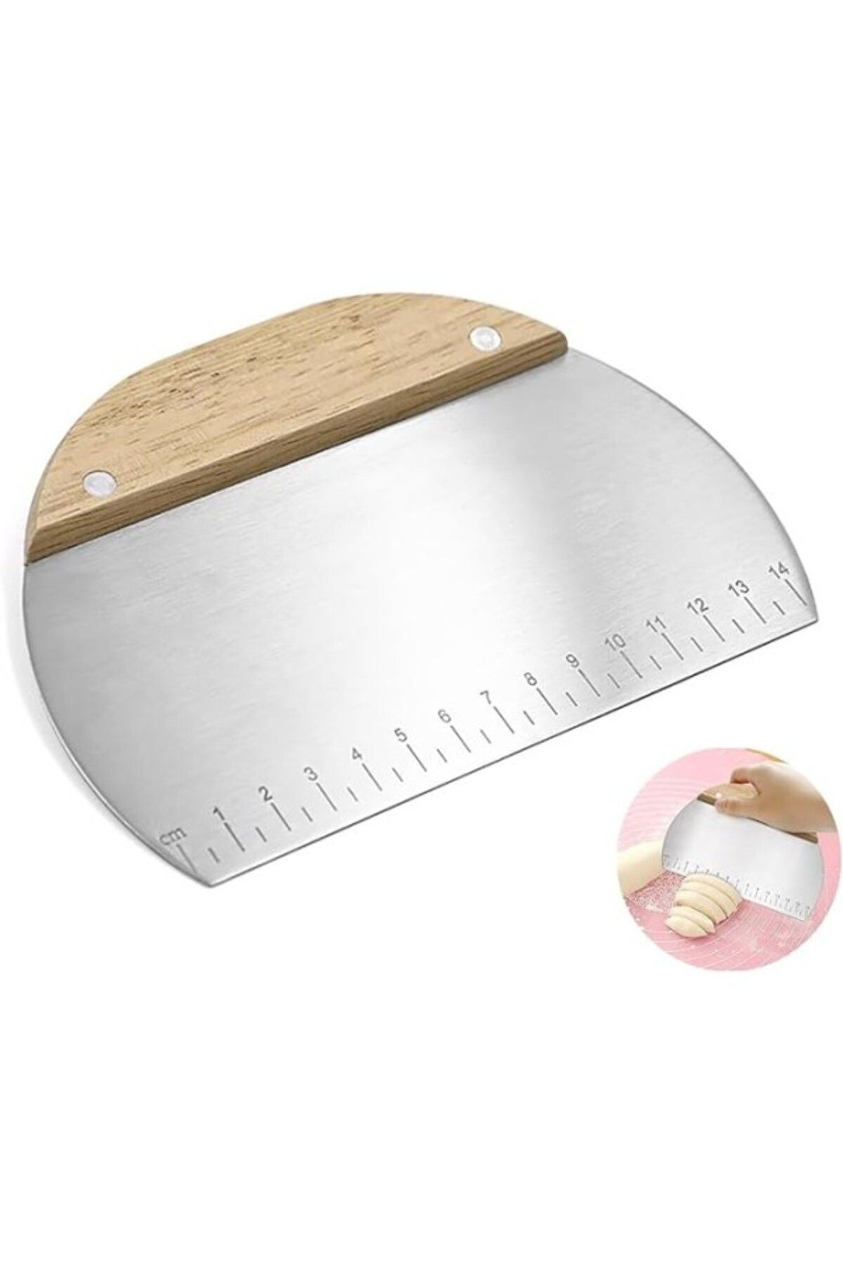 ShopZum Orret Home Çelik Hamur Kesici, Ahşap Saplı Metal Hamur Sıyrıcı, Makarna Sıyırma Aparatı, Hamur