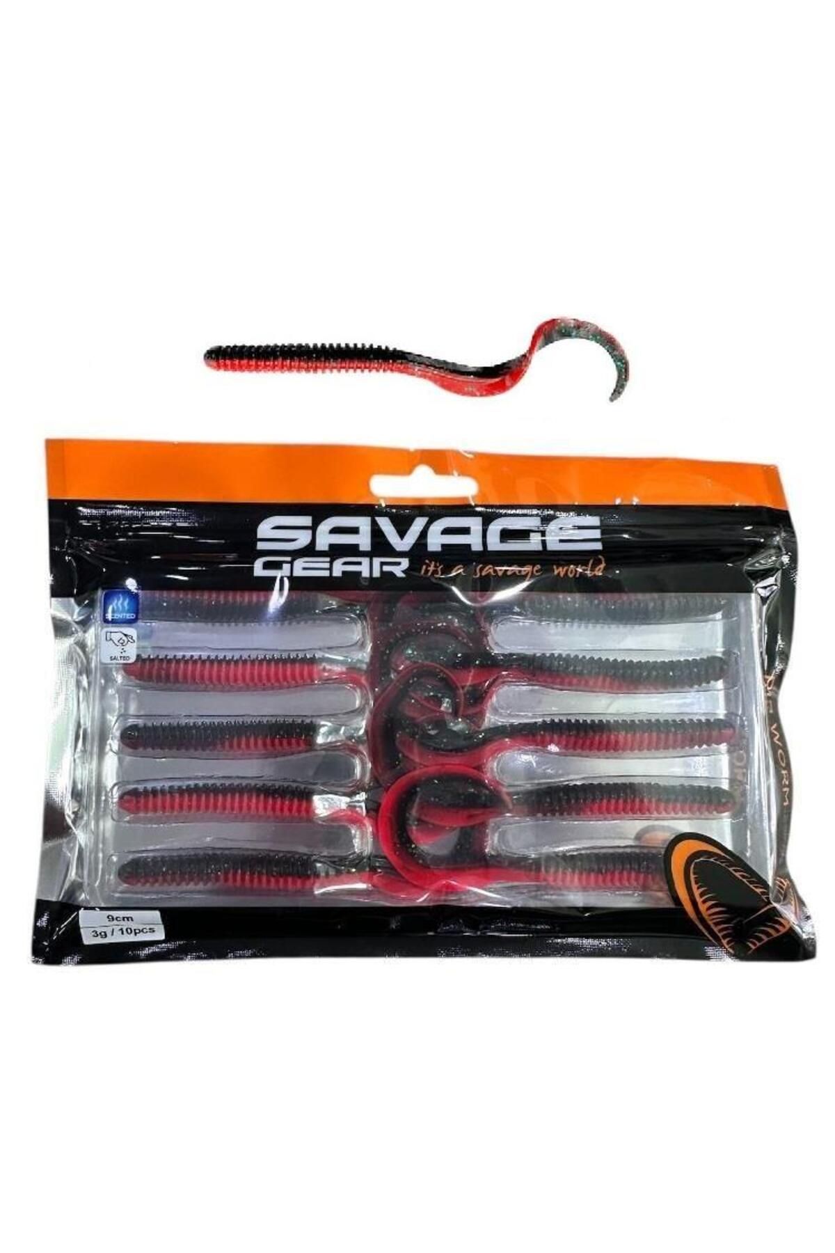 Savage Gear Rib Worm 9cm 3gr Silikon Yem 10 Adet Red in Black
