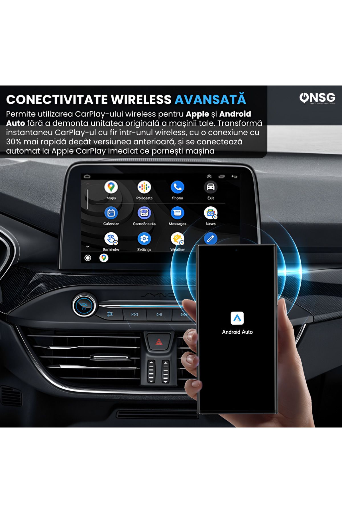 ONSG-Carplay Wireless Adapter Drivesync, Auto Wireless Apple Carplay Adapter, Quick Connection 2