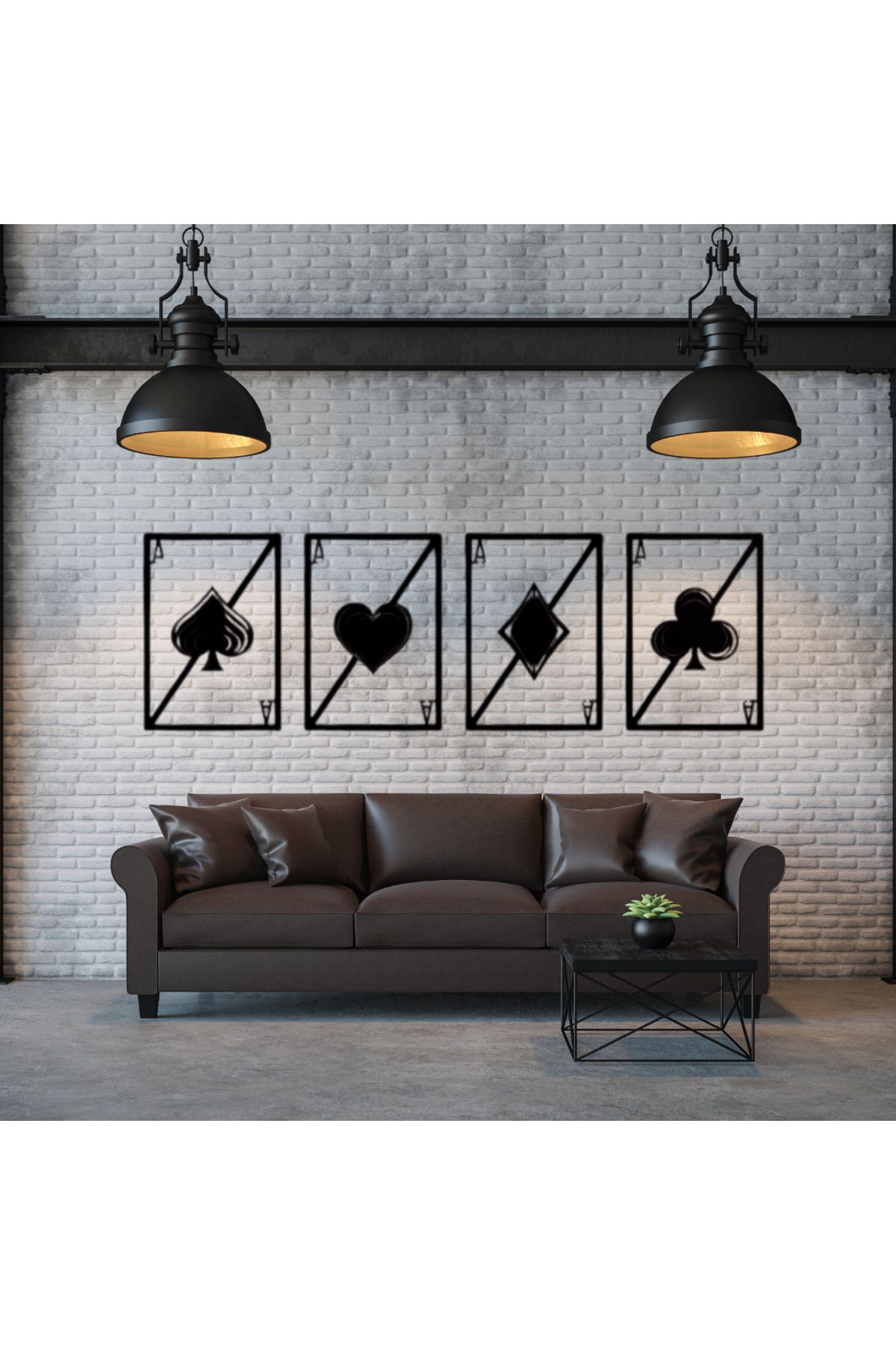 DekoSanat 4'lü As Kart Metal Tablo Seti – 30x50 cm, Siyah Dekoratif Metal Lazer Kesim Duvar Tablosu