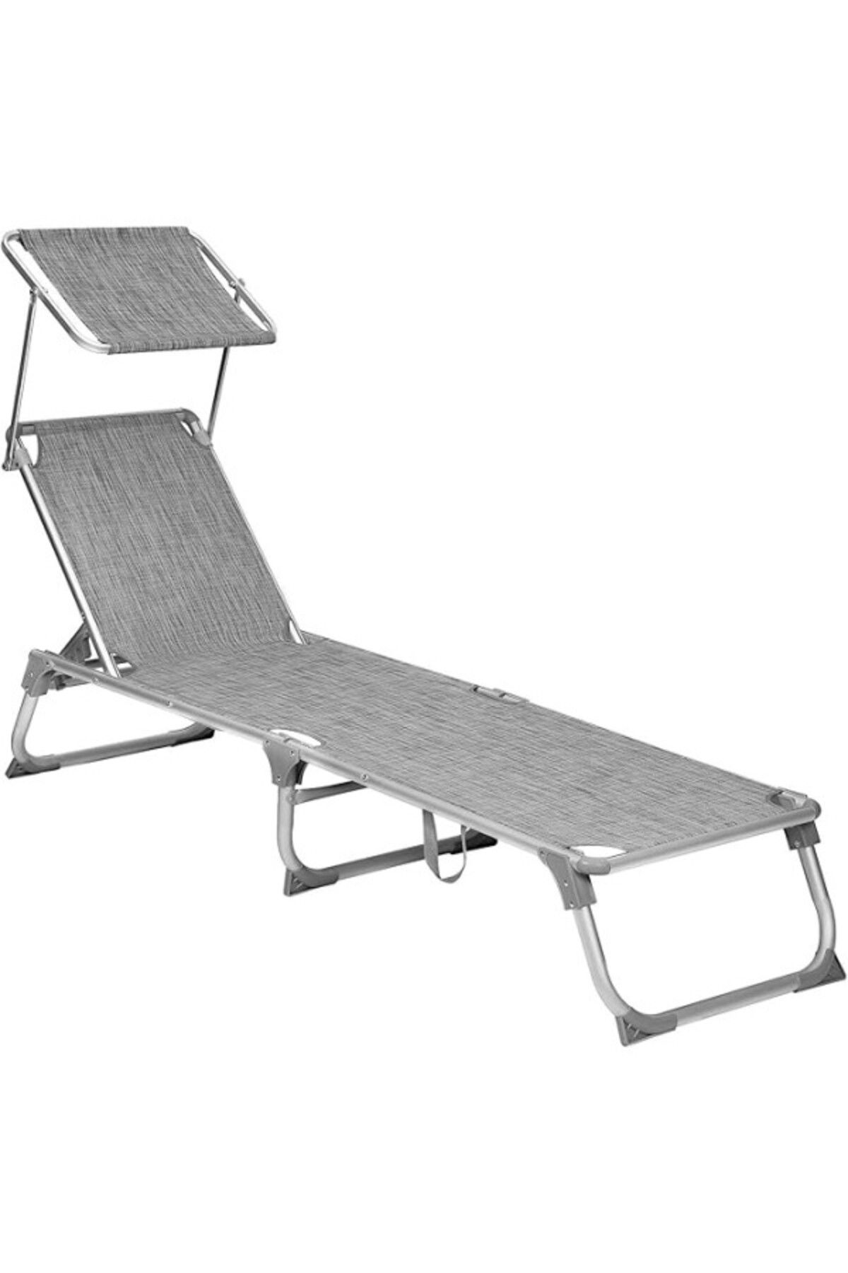 ShopZum Songmics Ayarlanabilir Ve Katlanabilir Gölgelikli Şezlong, 55X193X31 Cm, Gri Kırçıllı, Gcb19Tg