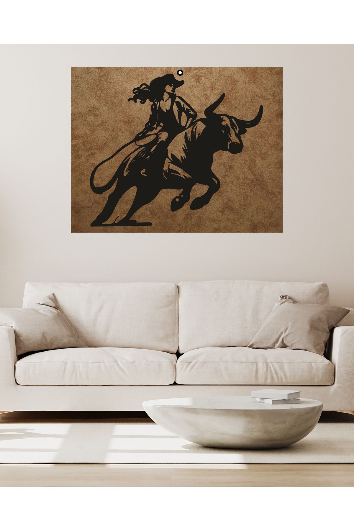 Grand Fine Art Çerçevesiz Süet Deri Üzerine Lazer Kesim Siyah Mdf Tablo Kadın Kovboy