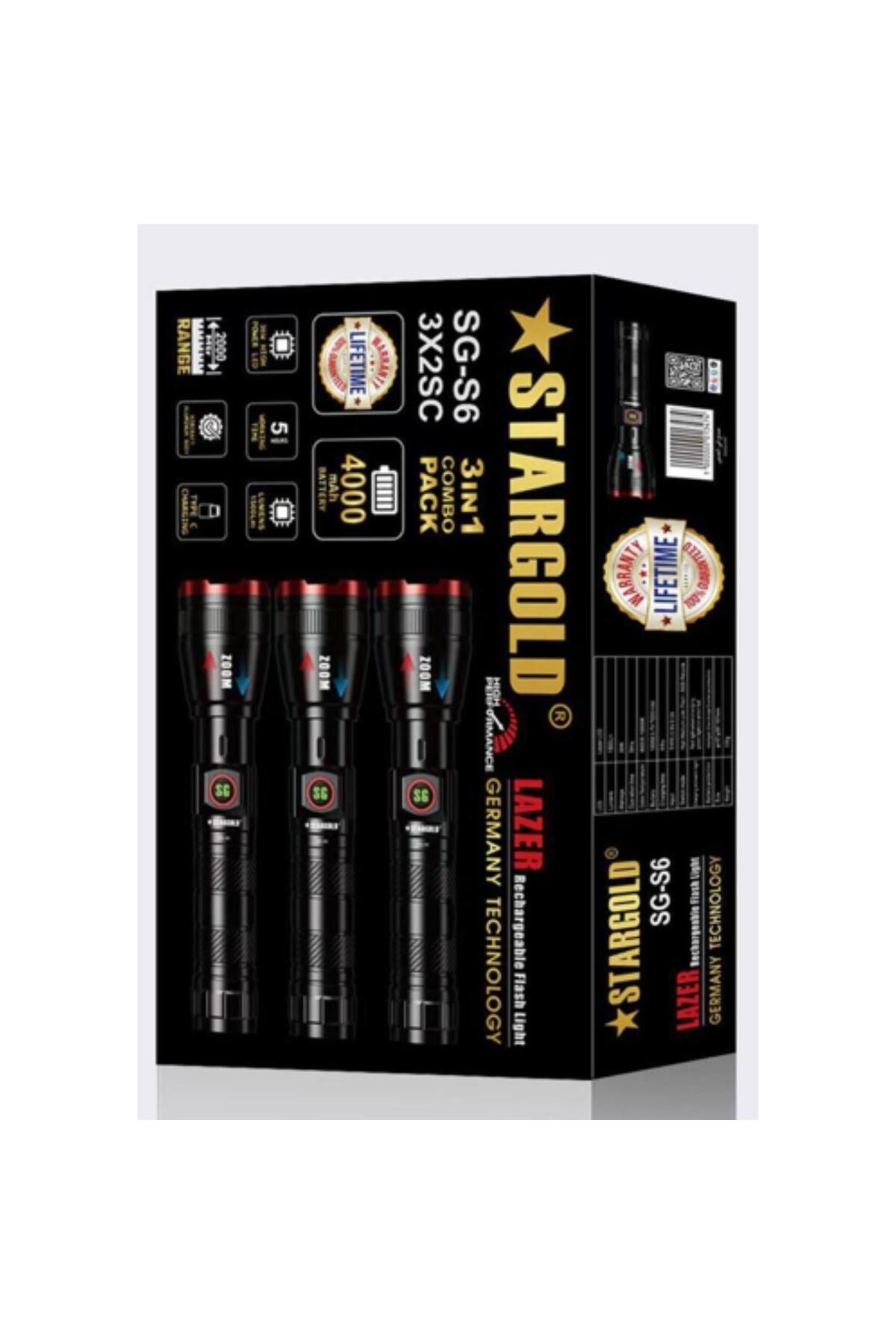 Generic-STARGOLD 3-in-1 Rechargeable Flashlight Set, Laser Beam, 400m Range, LED Torch 2