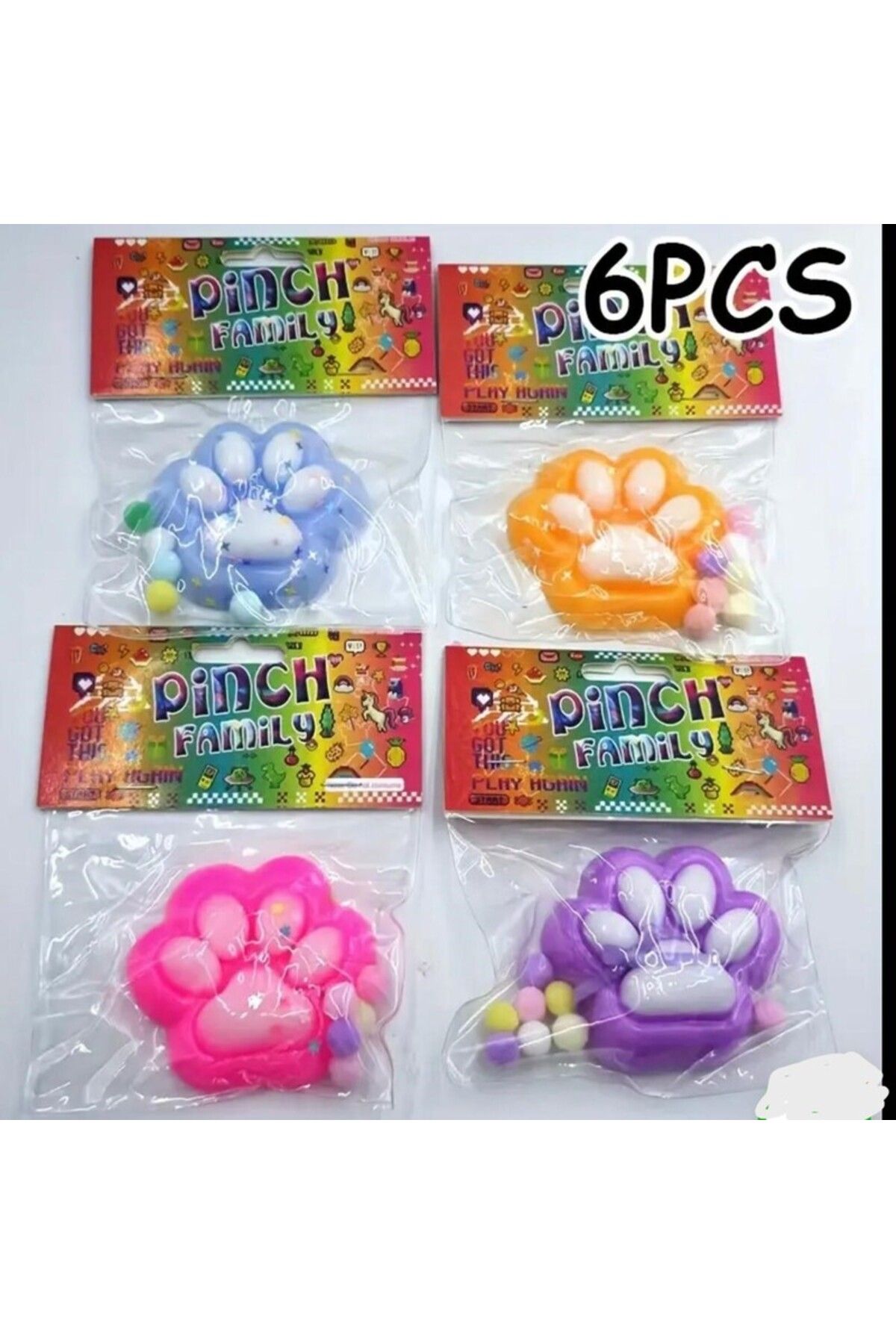 SİNKA Kedi patisi tüylü taba squishy stres oyuncağı sukuşi yumuşak jel oyuncak (6 ADET)