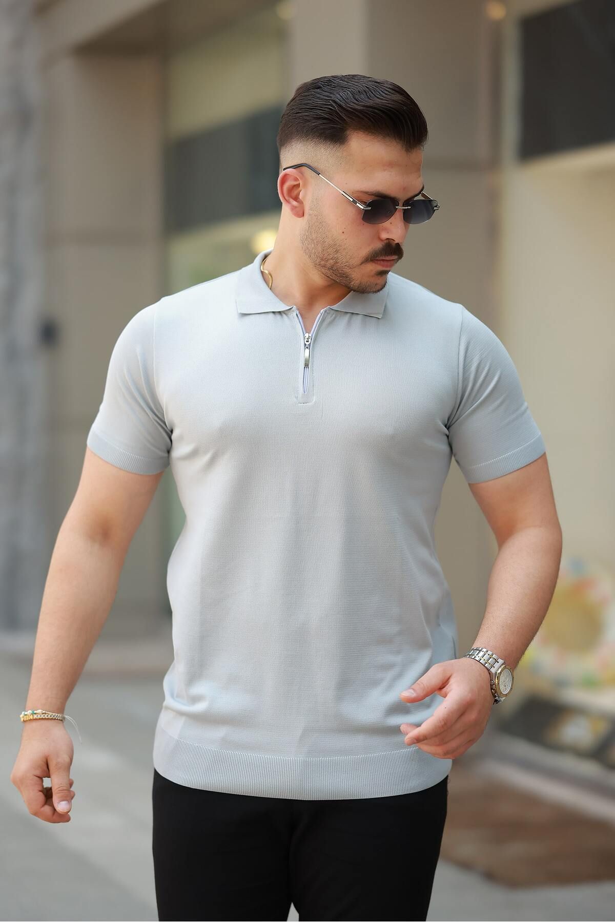 comstar Erkek Fermuarlı Polo Yaka Slim Fit Triko T-Shirt