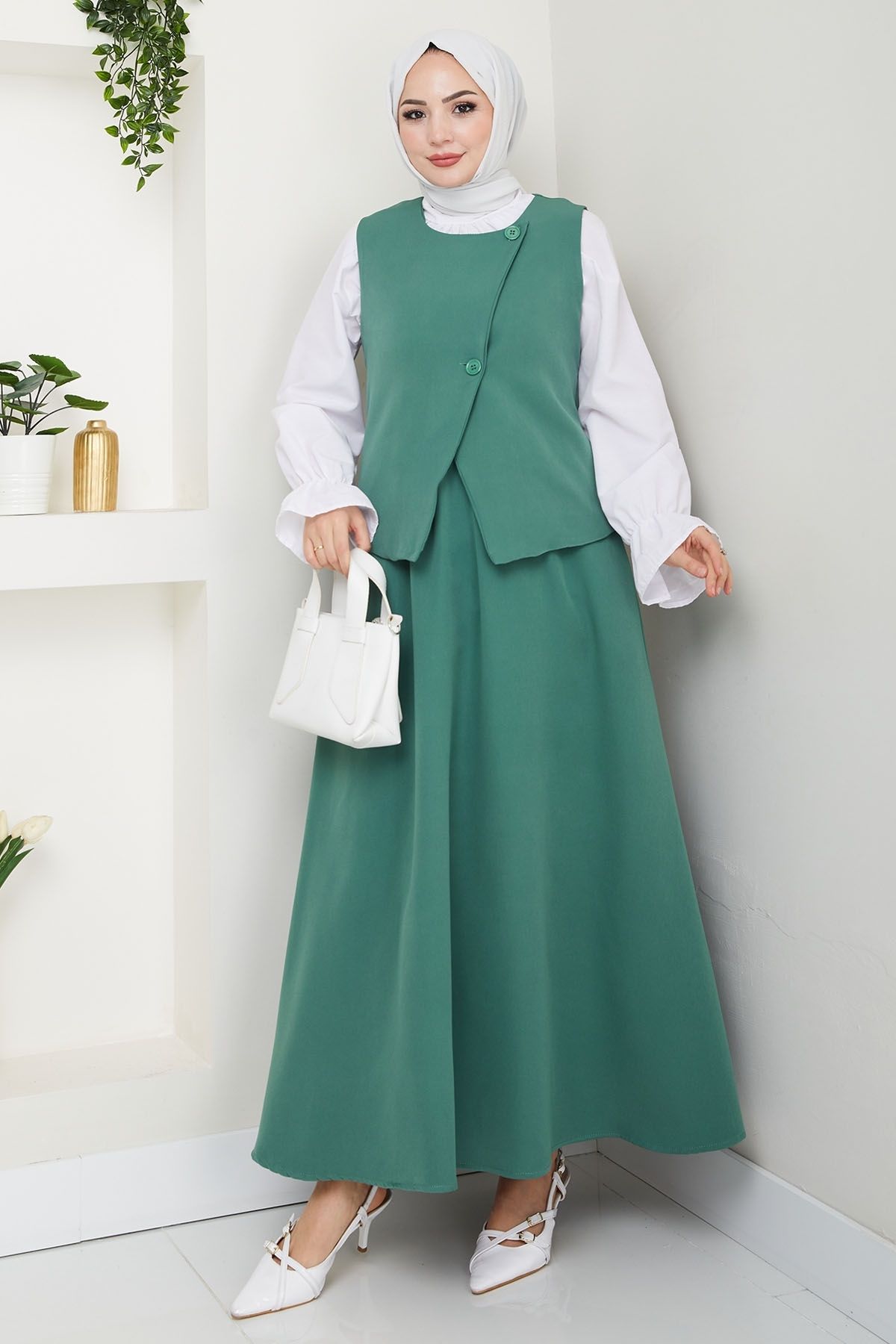 InStyle Asimetrik Yelekli ikili Takım Mint Yeşili