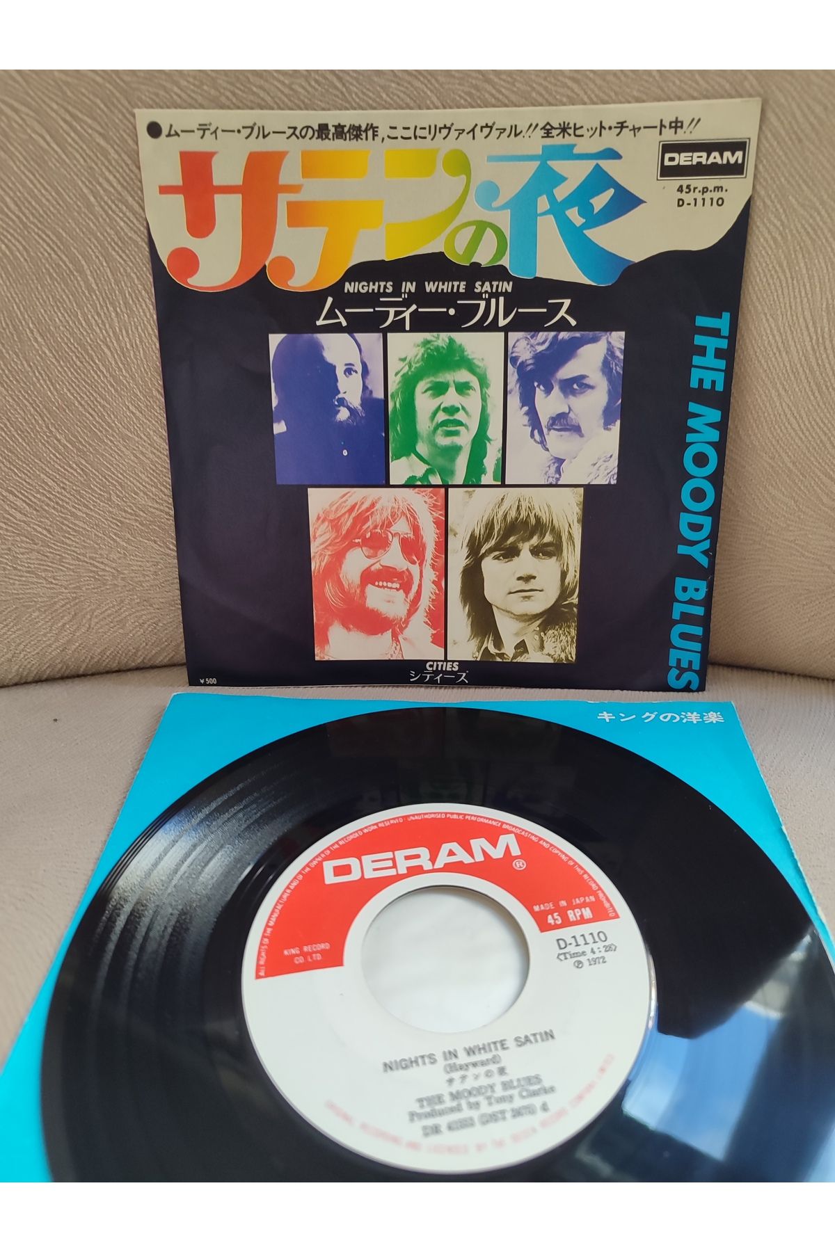 Plakperest THE MOODY BLUES - Night in White Satin - 1972 Japonya Basım Nadir 45lik Plak 2.el