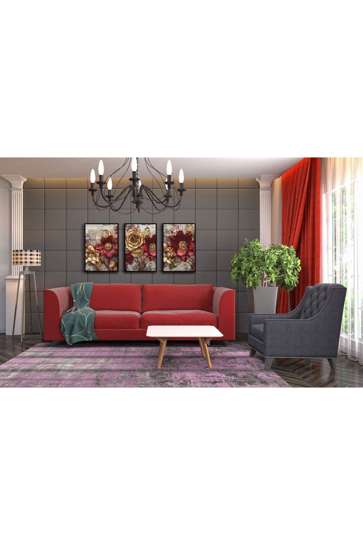 YALOVA SHOP Dekoratif Modern Sanat 3 lü Tablo Seti Yağlıboya Tarzı Duvar Dekorasyonu