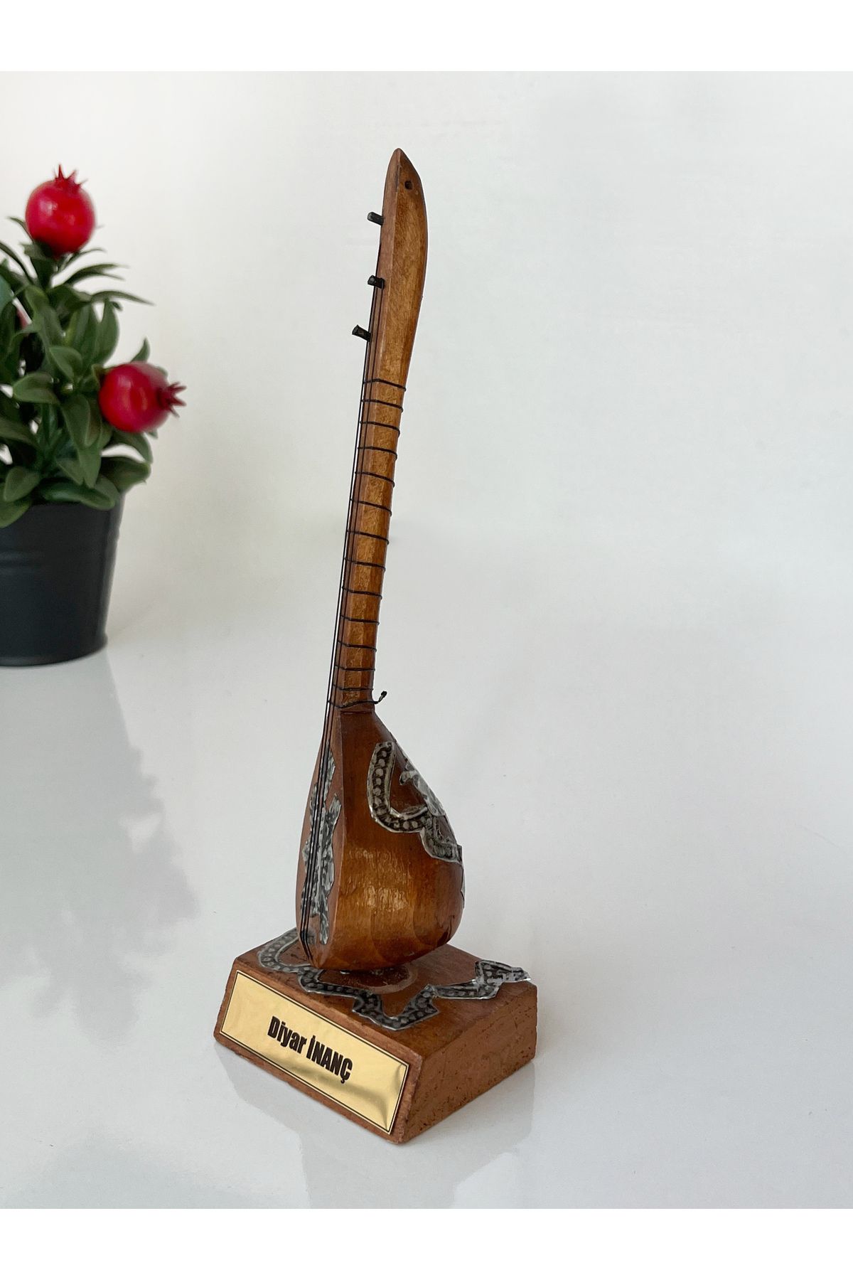 Teknookul Kişiye Özel Mini Saz Maketi | Ahşap Bağlama Hediyelik Dekor Kahverengi 23x7