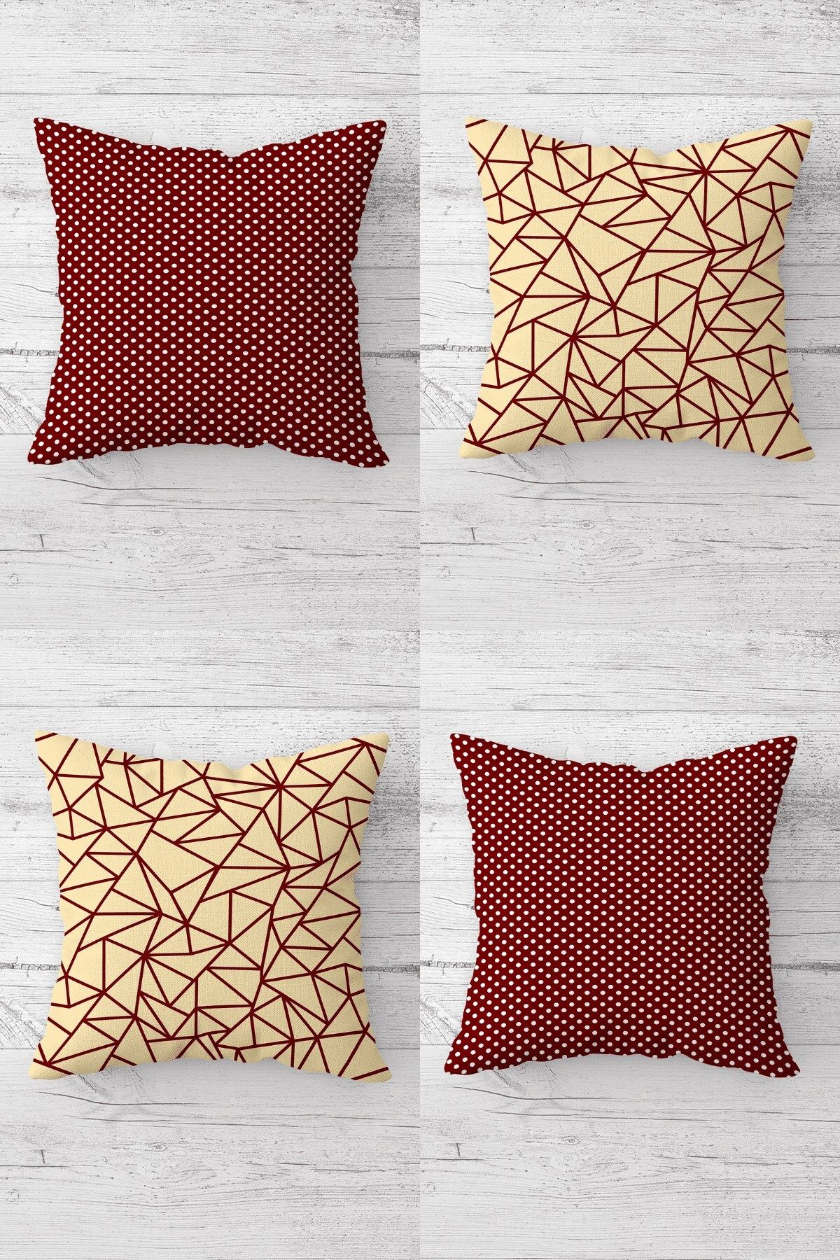 MENTEŞ HOME Geometrik Mozaik Desenli Gizli Fermuarlı Kırlent Kılıfı Koltuk Yastık Kılıfı Takım(4ADET)