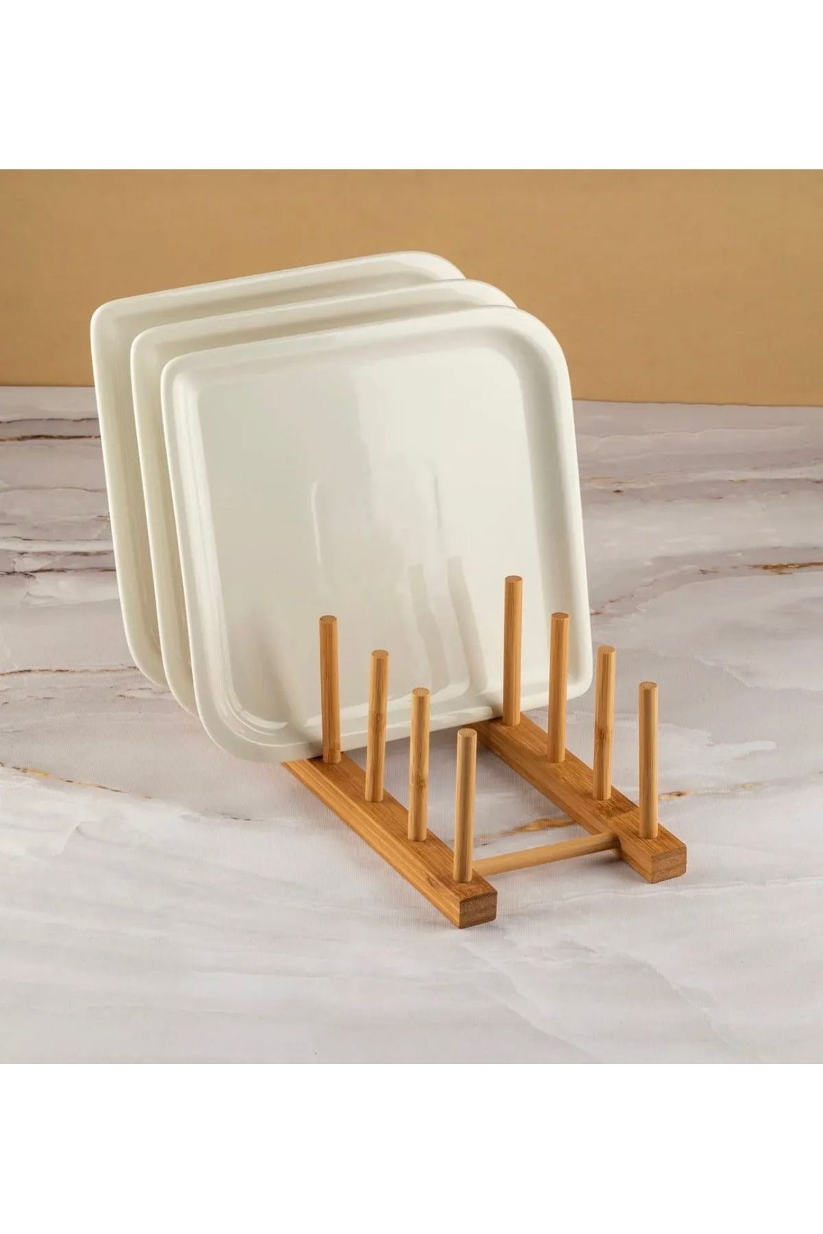 holy 6 Bölmeli Bambu Tabaklık Mutfak Organizer Tabaklık Düzenleyici